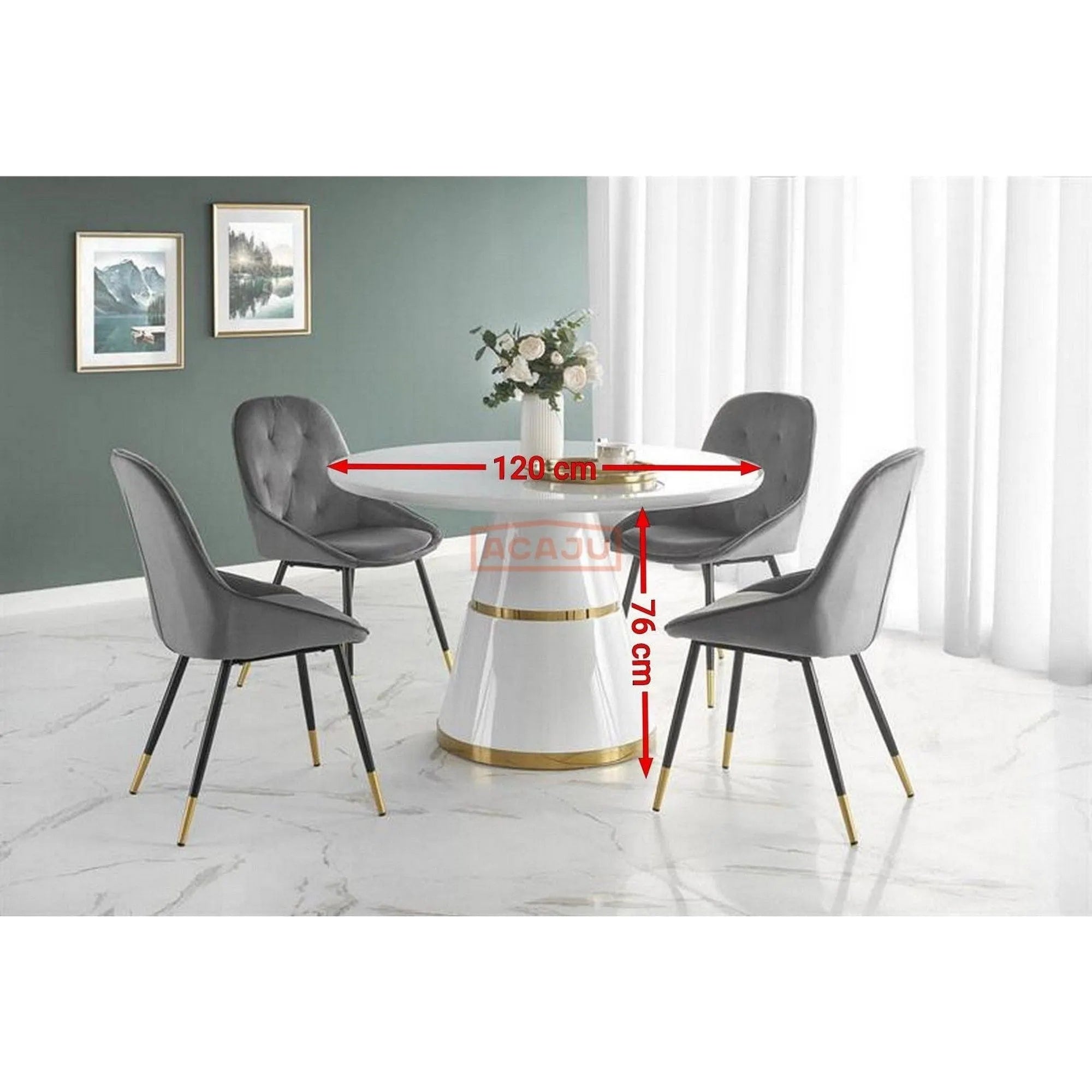 Masa VEGAS, alb/auriu, 120x120x76 cm