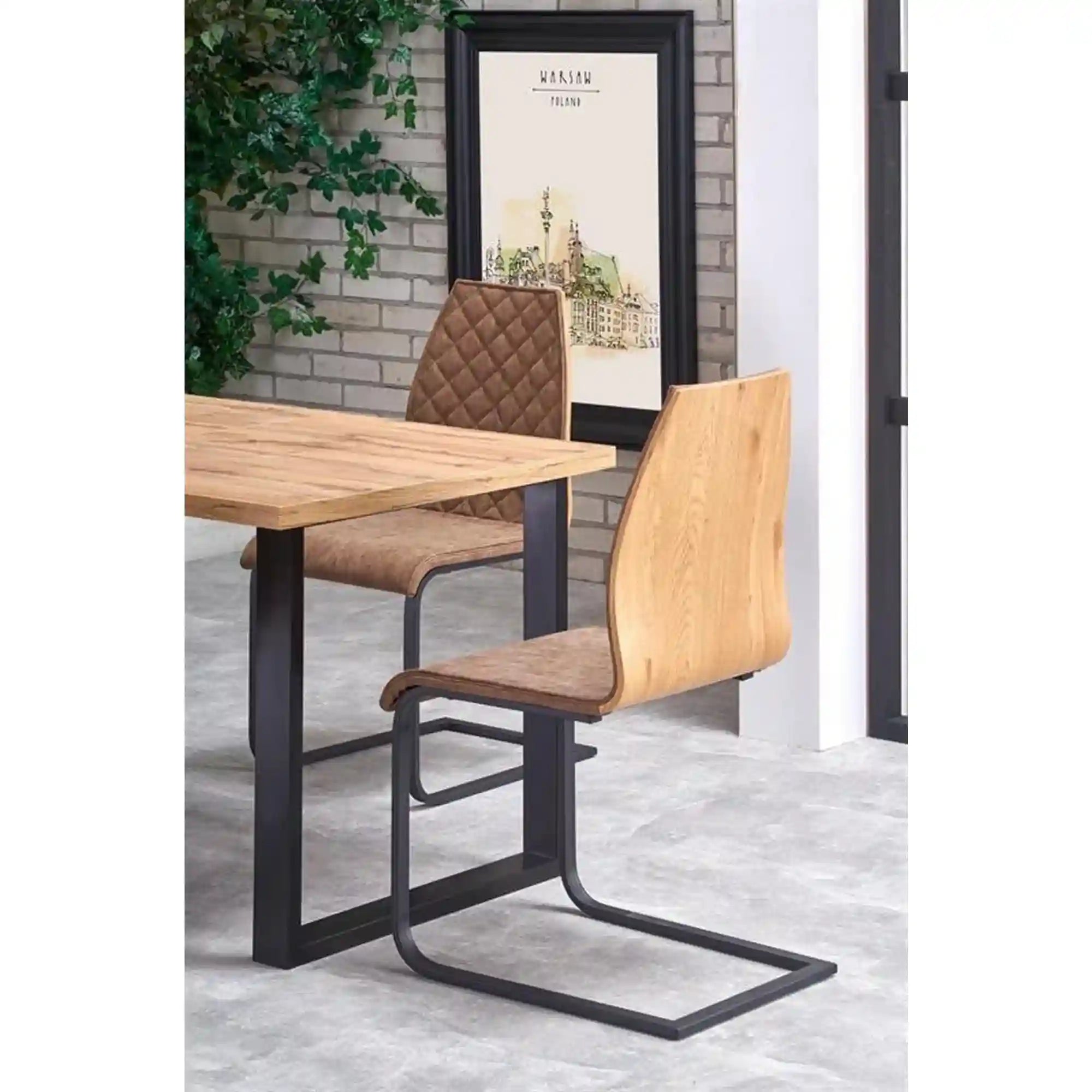 Masa VENOM, stejar wotan/negru, PAL/otel, 135/185x85x74 cm