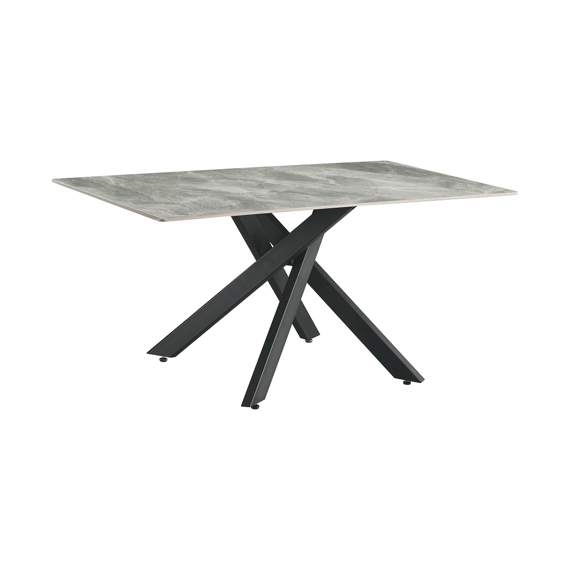Masa ZENOS, gri cu efect de marmura/negru, ceramica/metal, 160x90x75 cm