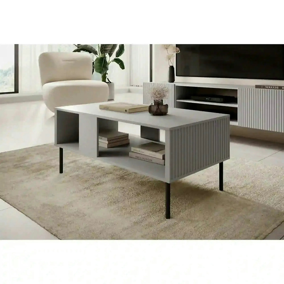 Masuta ASENSIO, gri mat/negru, PAL laminat, 100X60X48 cm