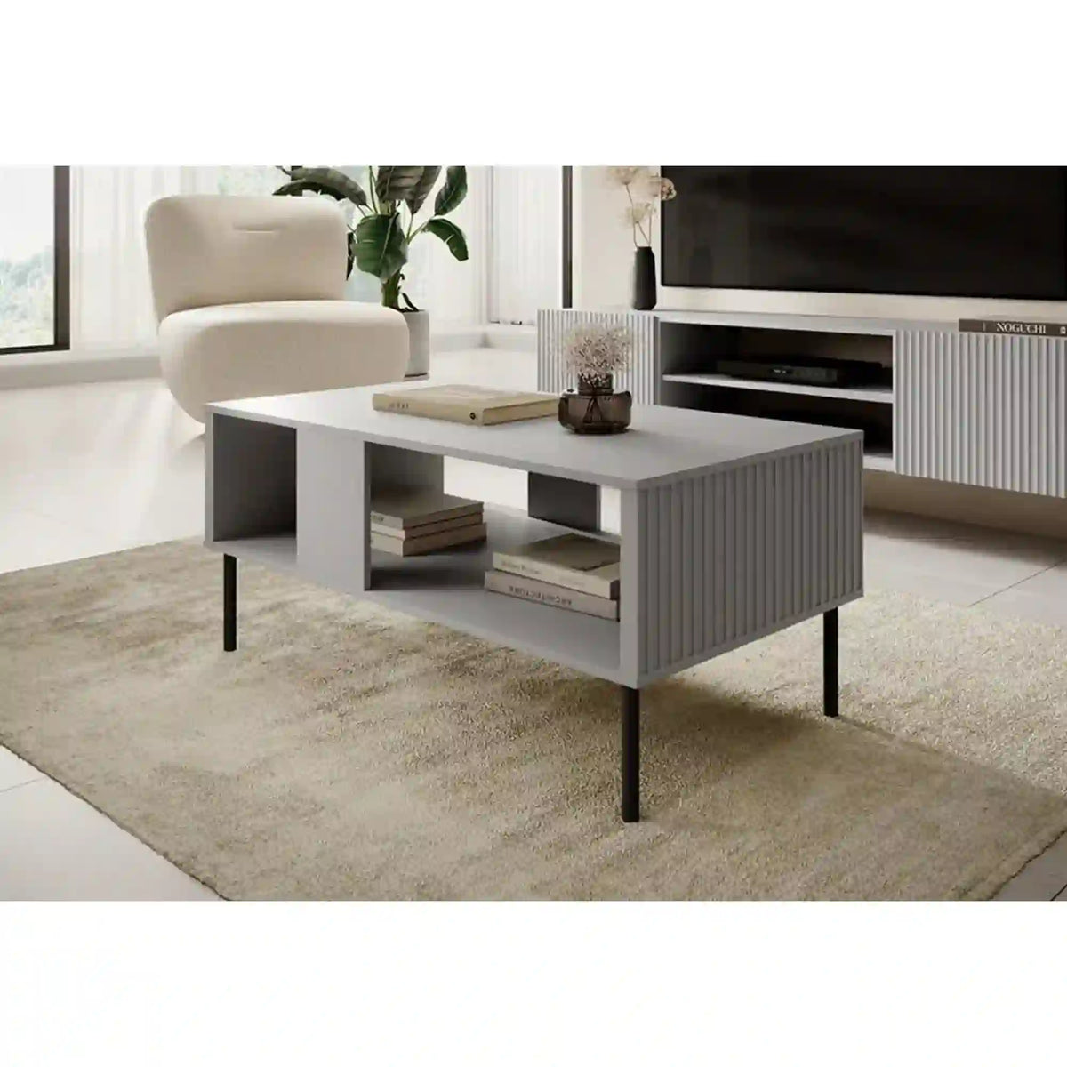 Masuta ASENSIO, gri mat/negru, PAL laminat, 100X60X48 cm