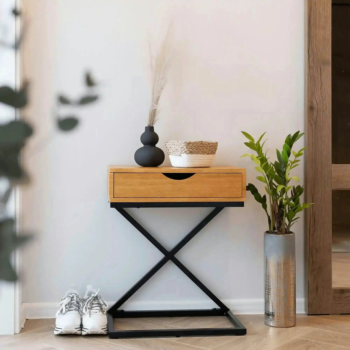 Masuta auxiliara VIRED, stejar/negru, 50x30x60 cm