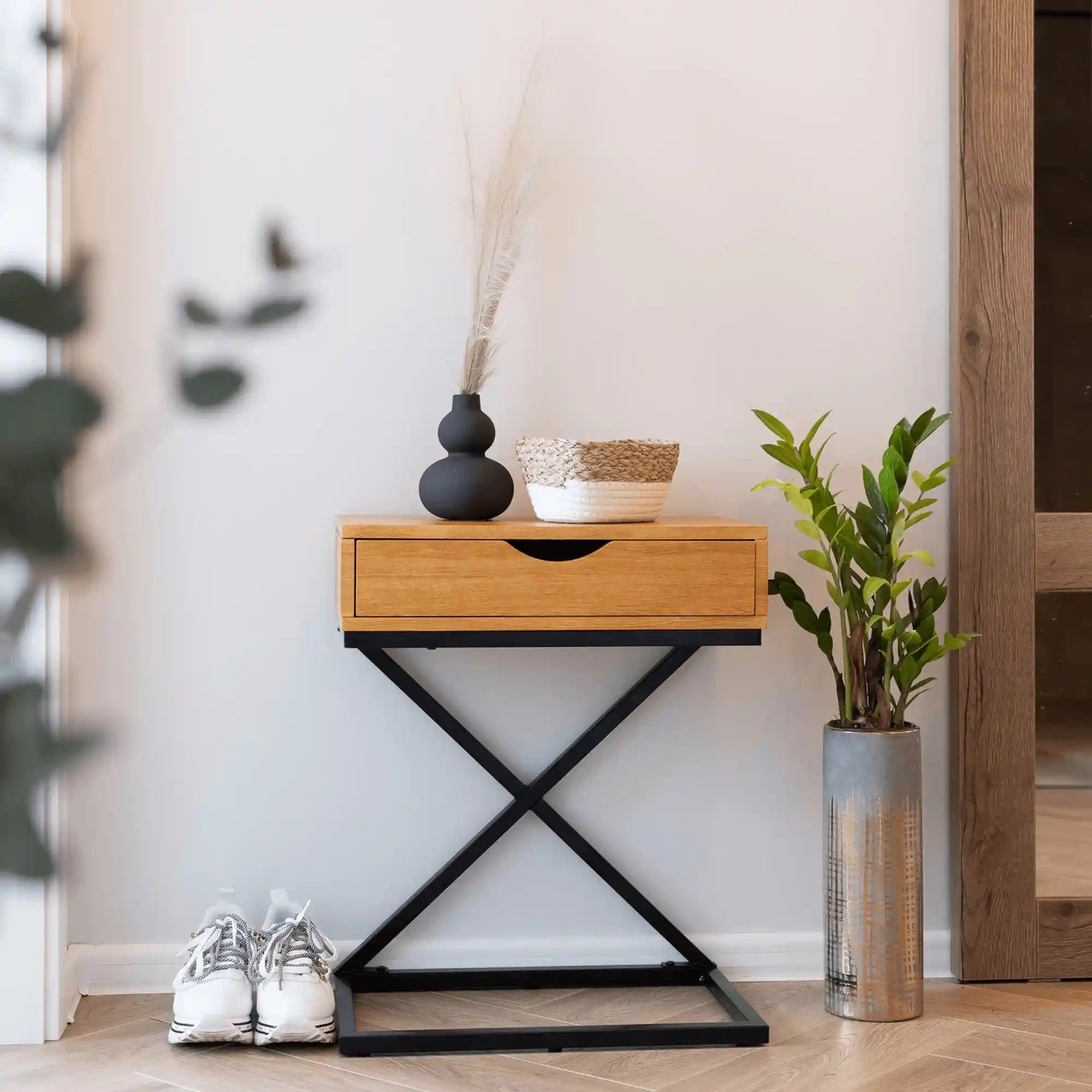 Masuta auxiliara VIRED, stejar/negru, 50x30x60 cm