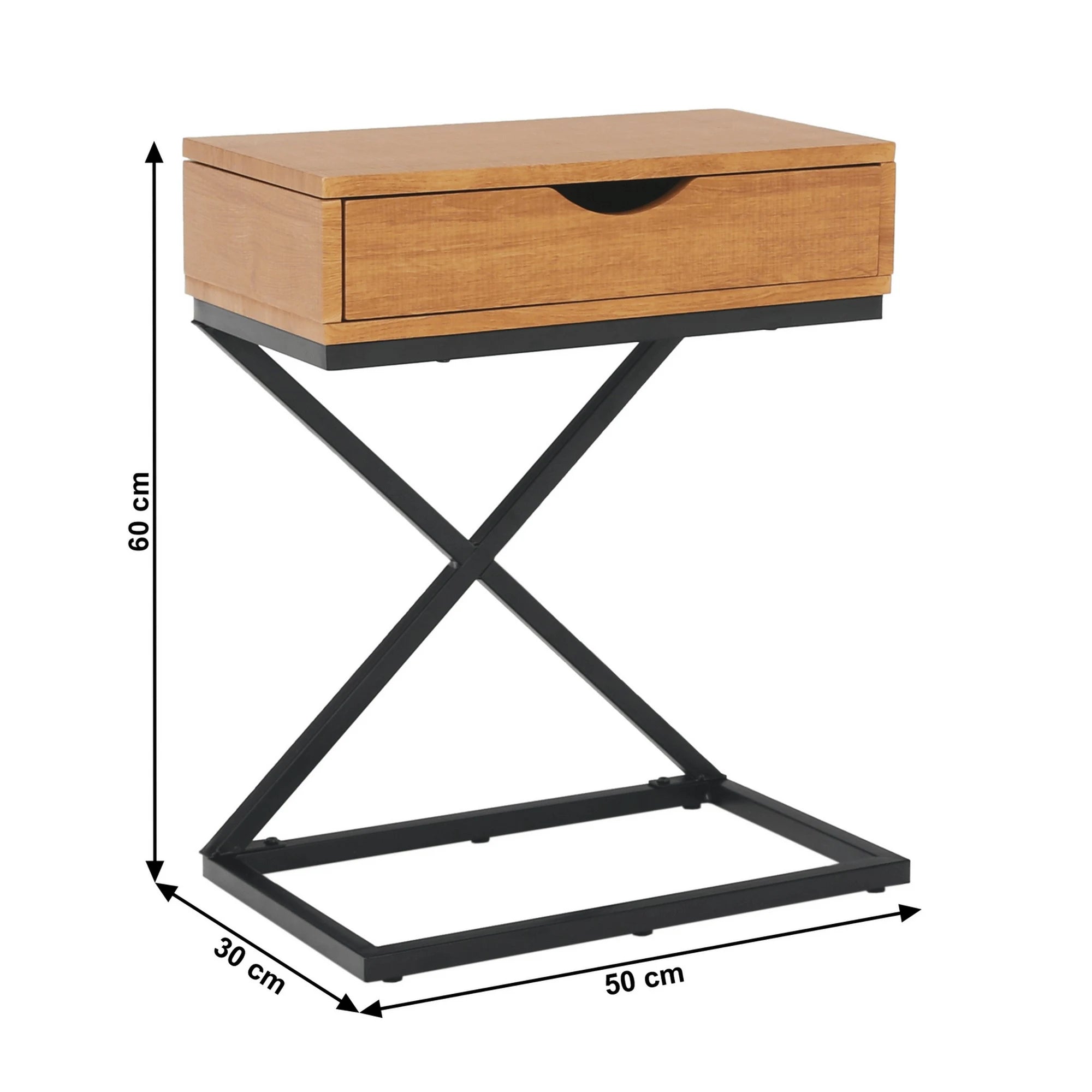 Masuta auxiliara VIRED, stejar/negru, 50x30x60 cm