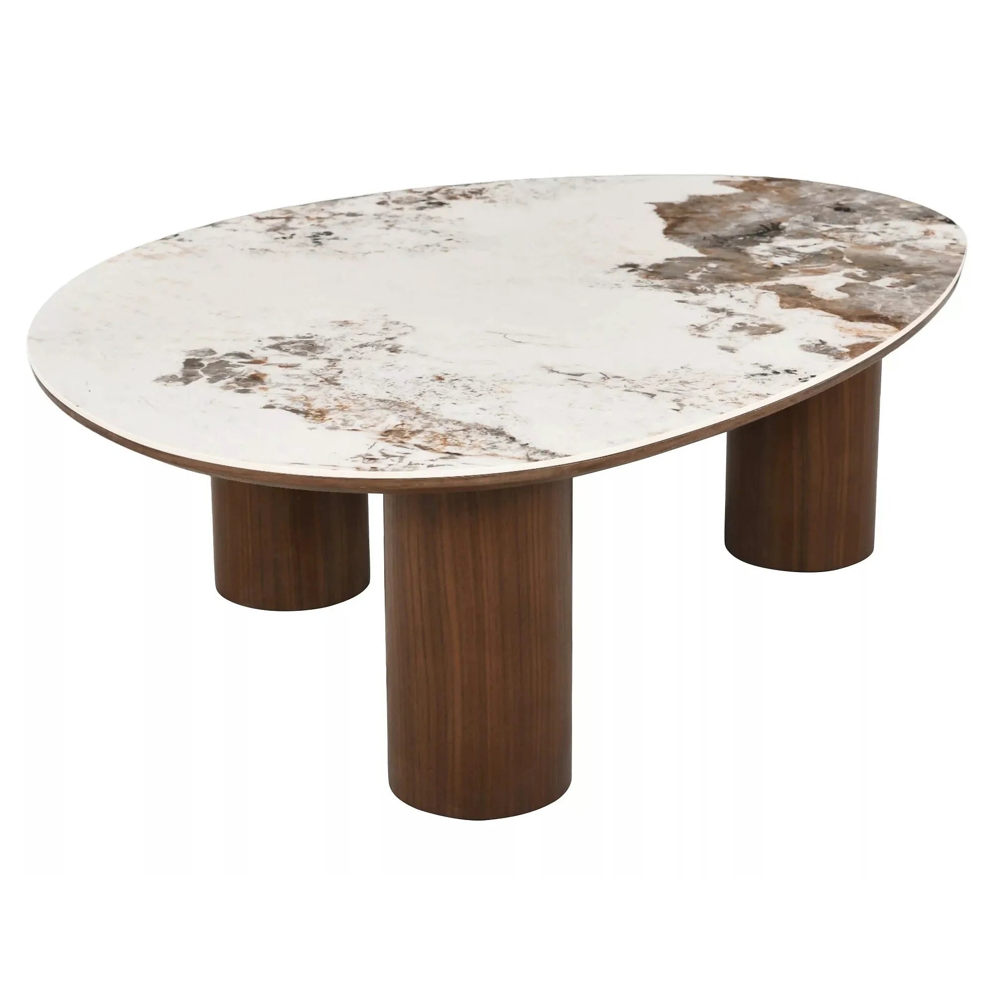 Măsuță cafea ADELIS, alb lucios/nuc, ceramică/MDF, 110x80x35 cm