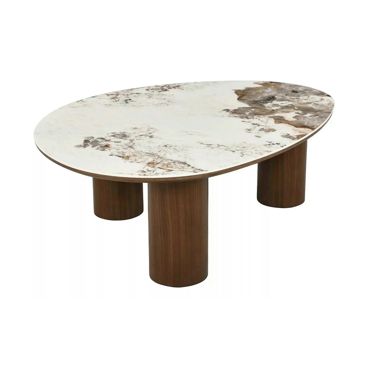 Măsuță cafea ADELIS, alb lucios/nuc, ceramică/MDF, 110x80x35 cm