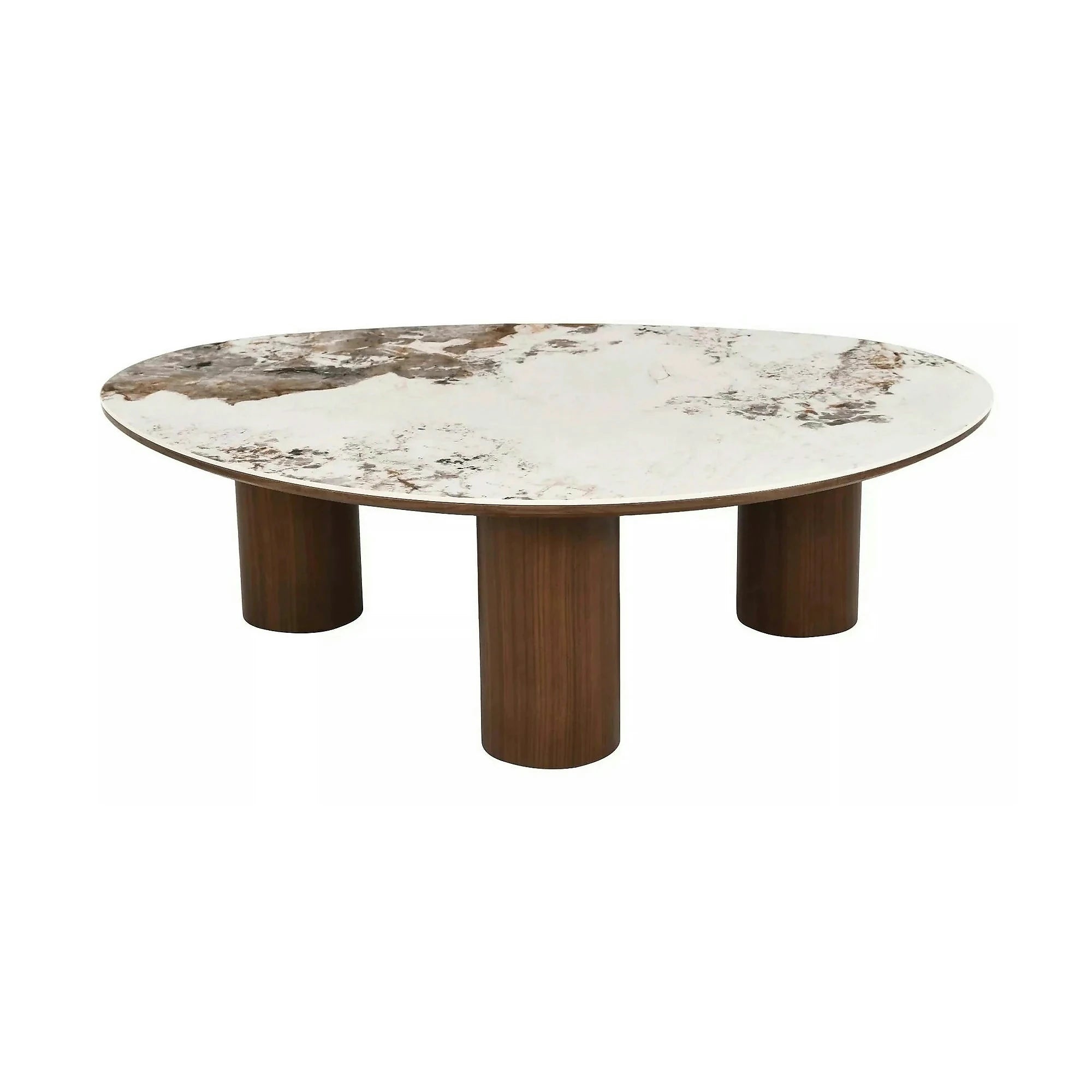 Măsuță cafea ADELIS, alb lucios/nuc, ceramică/MDF, 110x80x35 cm
