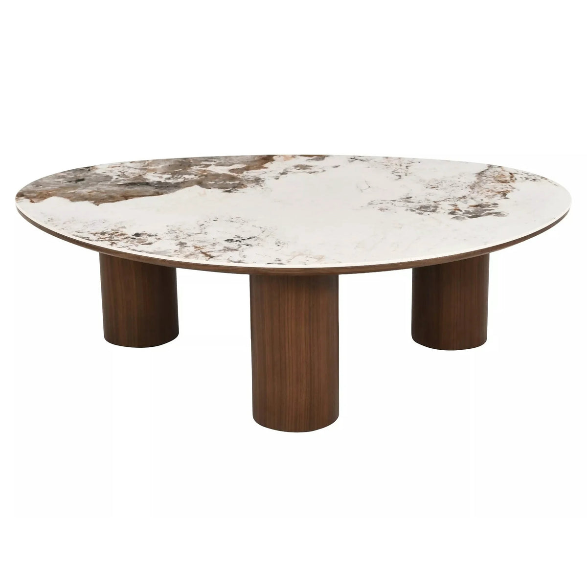 Măsuță cafea ADELIS, alb lucios/nuc, ceramică/MDF, 110x80x35 cm