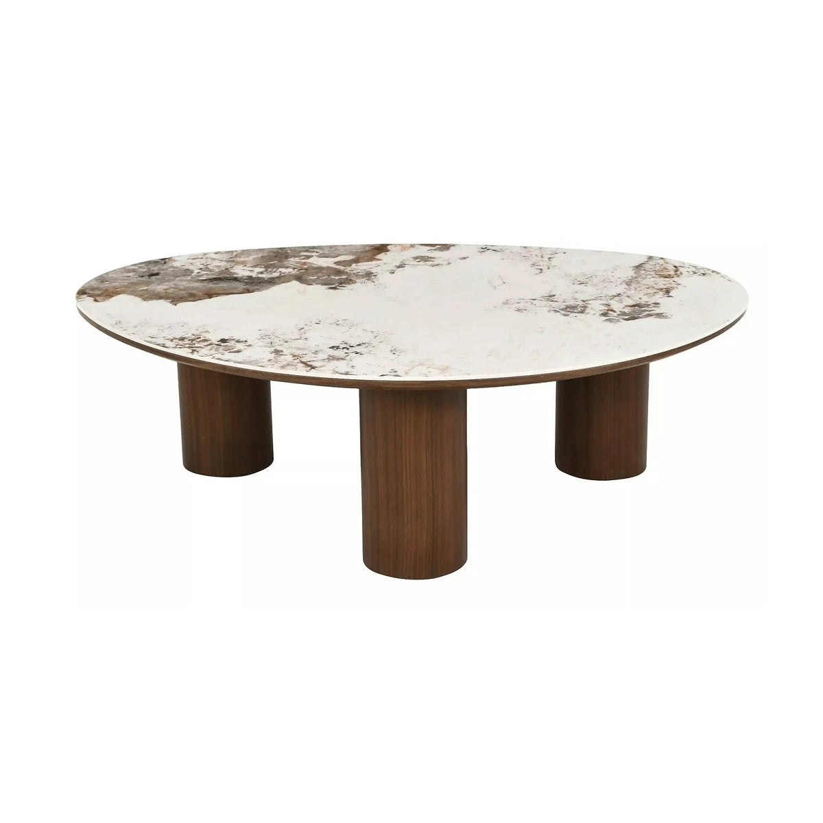 Măsuță cafea ADELIS, alb lucios/nuc, ceramică/MDF, 110x80x35 cm