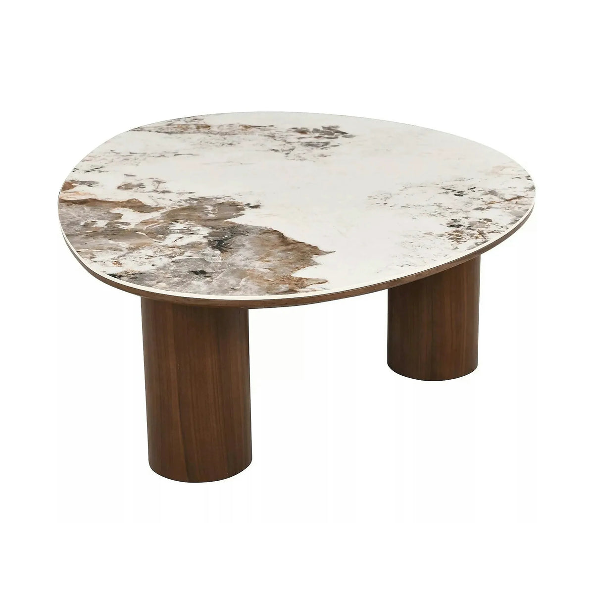 Măsuță cafea ADELIS, alb lucios/nuc, ceramică/MDF, 110x80x35 cm