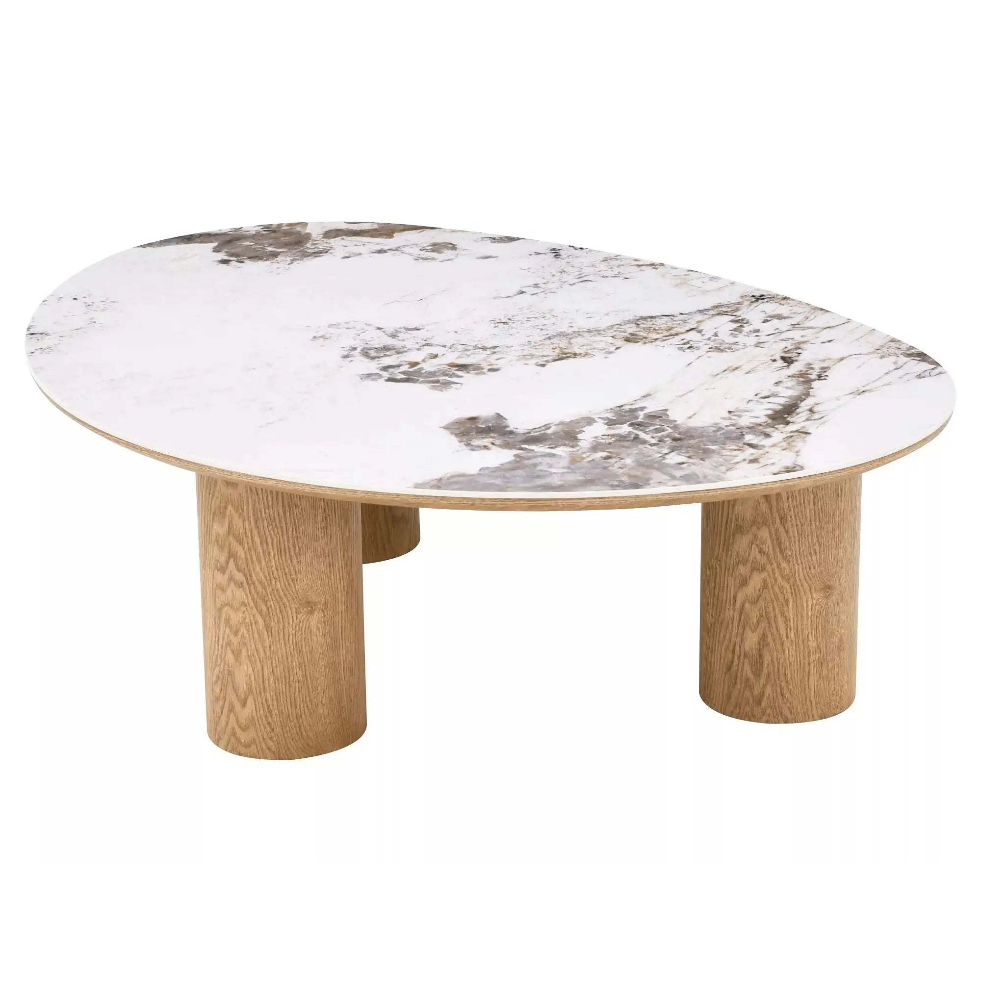 Măsuță cafea ADELIS, alb lucios/stejar, ceramică/MDF, 110x80x35 cm