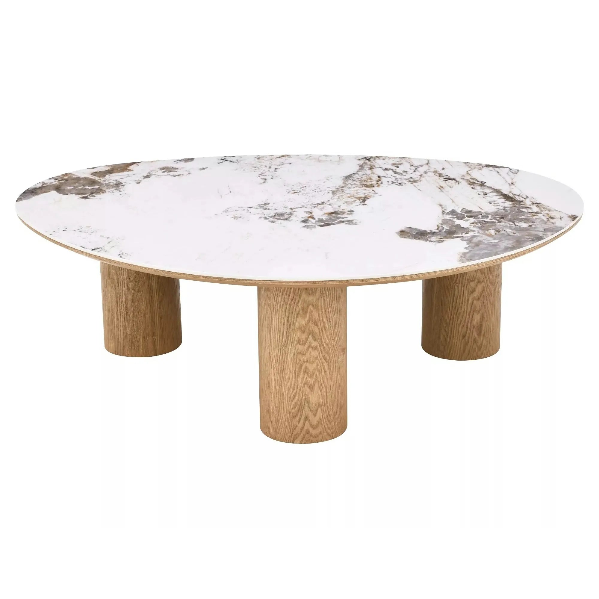Măsuță cafea ADELIS, alb lucios/stejar, ceramică/MDF, 110x80x35 cm