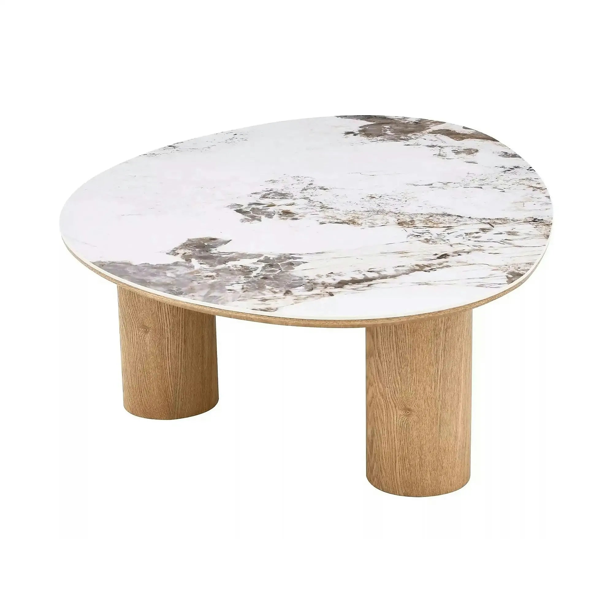 Măsuță cafea ADELIS, alb lucios/stejar, ceramică/MDF, 110x80x35 cm