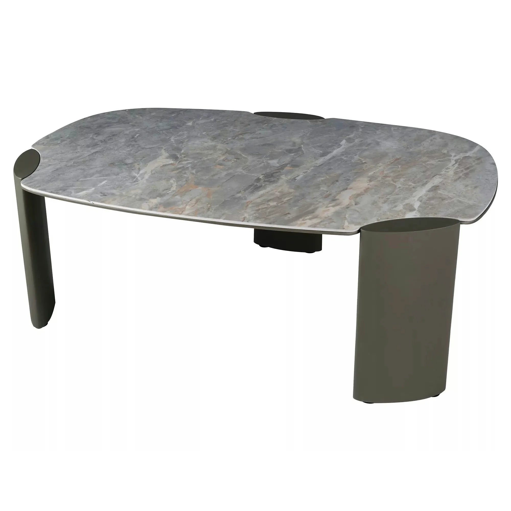 Măsuță cafea ADORO A, gri lucios/cupru, ceramică/metal/MDF, 118x75x43 cm