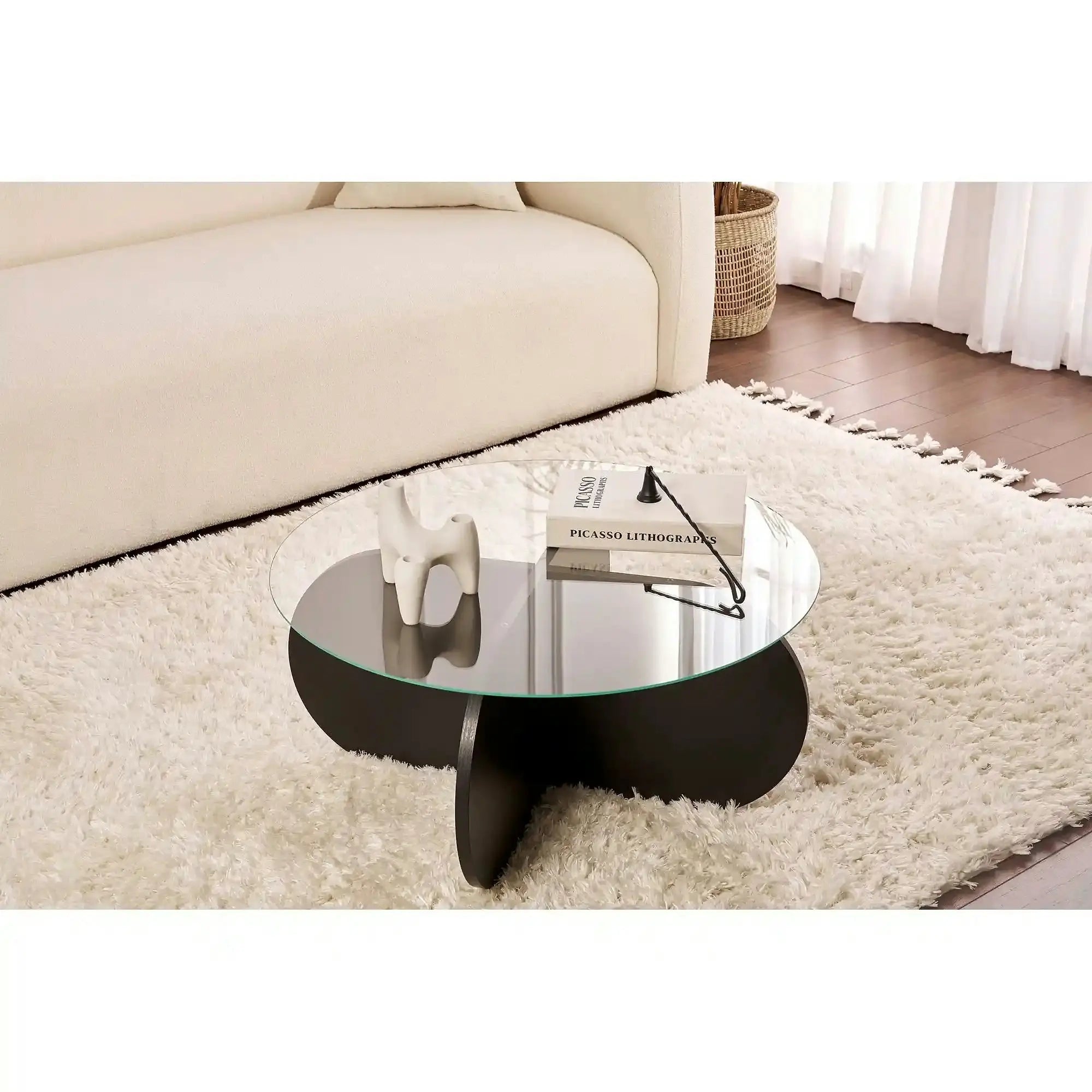 Masuta cafea AERIS, negru/fumuriu, PAL/sticla, 75x75x35 cm