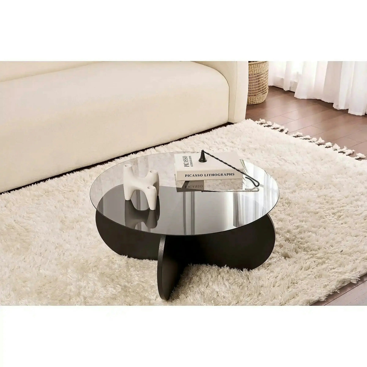 Masuta cafea AERIS, negru, PAL/sticla, 75x75x35 cm