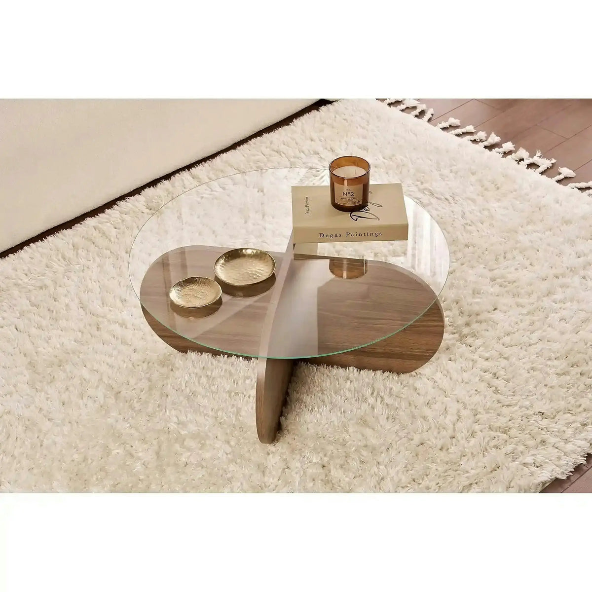Masuta cafea AERIS, nuc, PAL/sticla, 75x75x35 cm