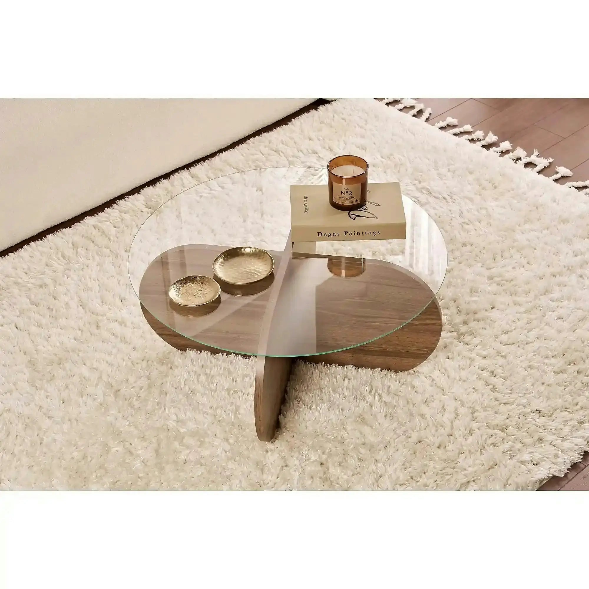 Masuta cafea AERIS, nuc, PAL/sticla, 75x75x35 cm