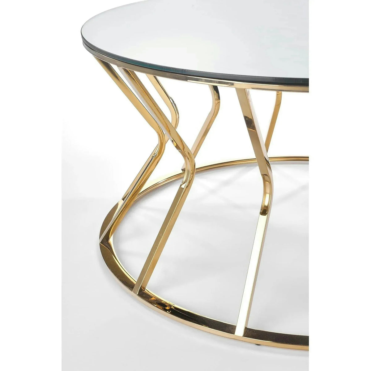 Masuta cafea AFINA, oglinda/auriu, sticla/otel, 90x90x46 cm