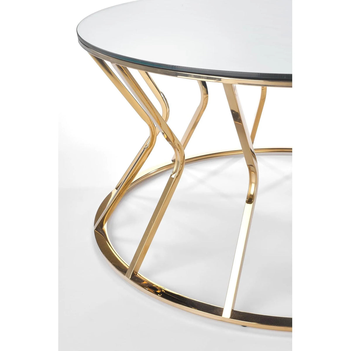 Masuta cafea AFINA, oglinda/auriu, sticla/otel, 90x90x46 cm