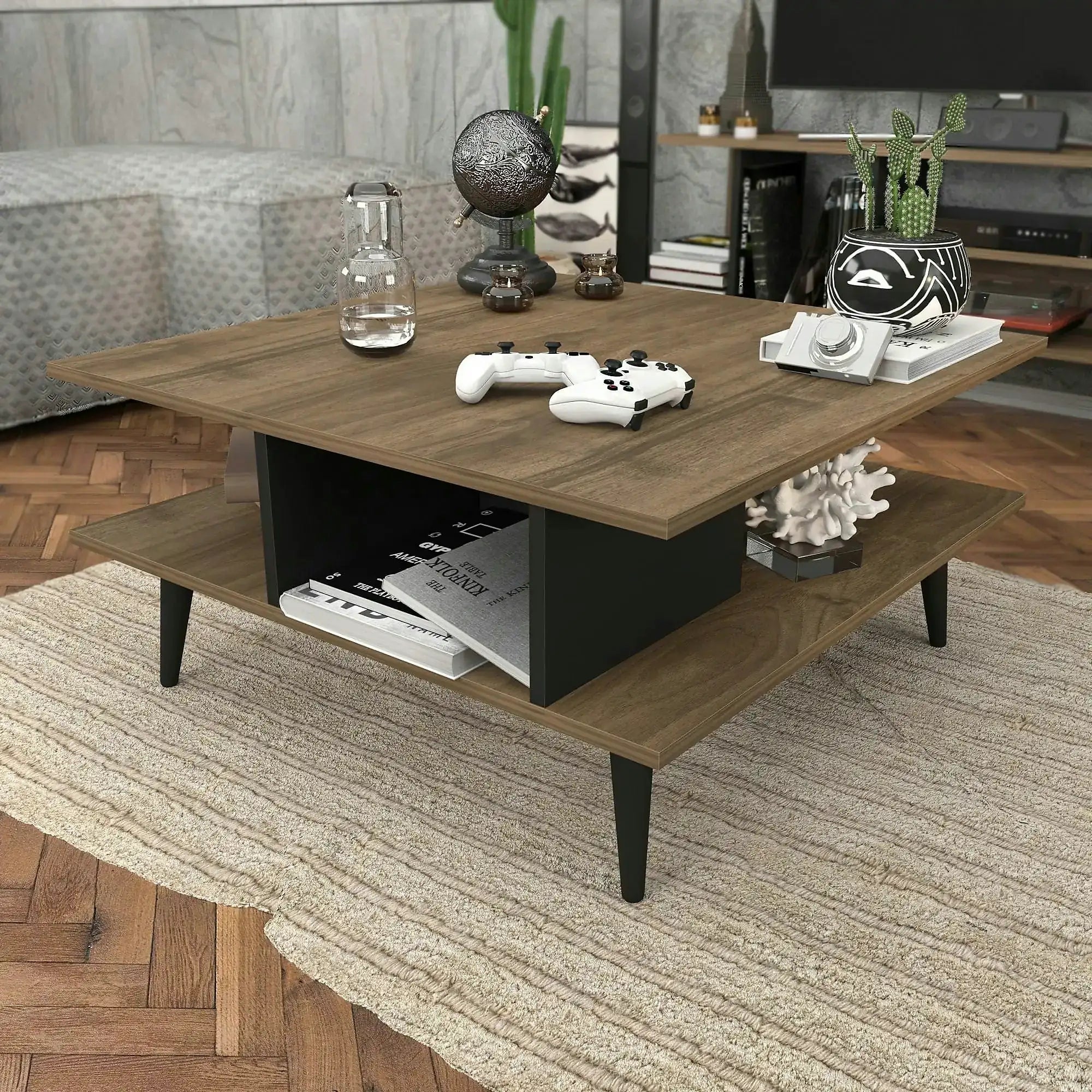 Masuta cafea Akya, nuc, PAL, 89x89x44 cm