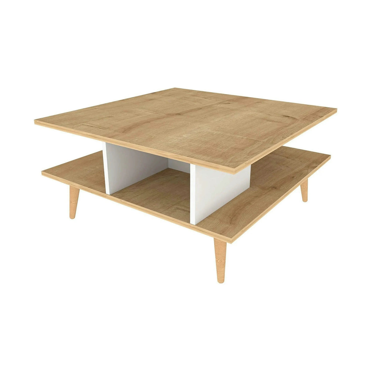 Masuta cafea Akya, stejar/alb, PAL, 89x89x44 cm