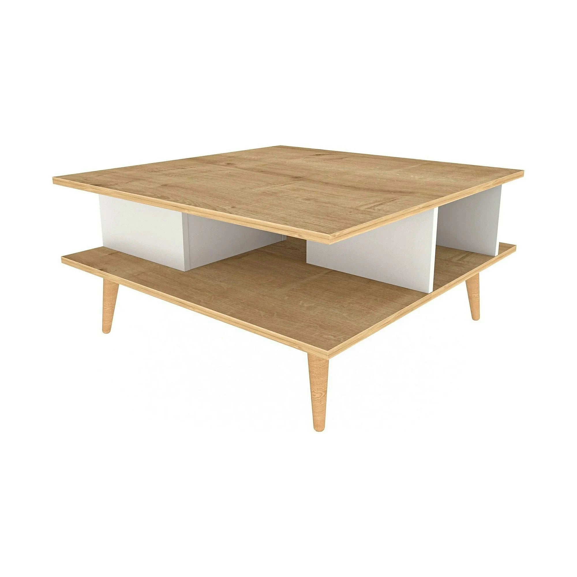 Masuta cafea Akya, stejar/alb, PAL, 89x89x44 cm