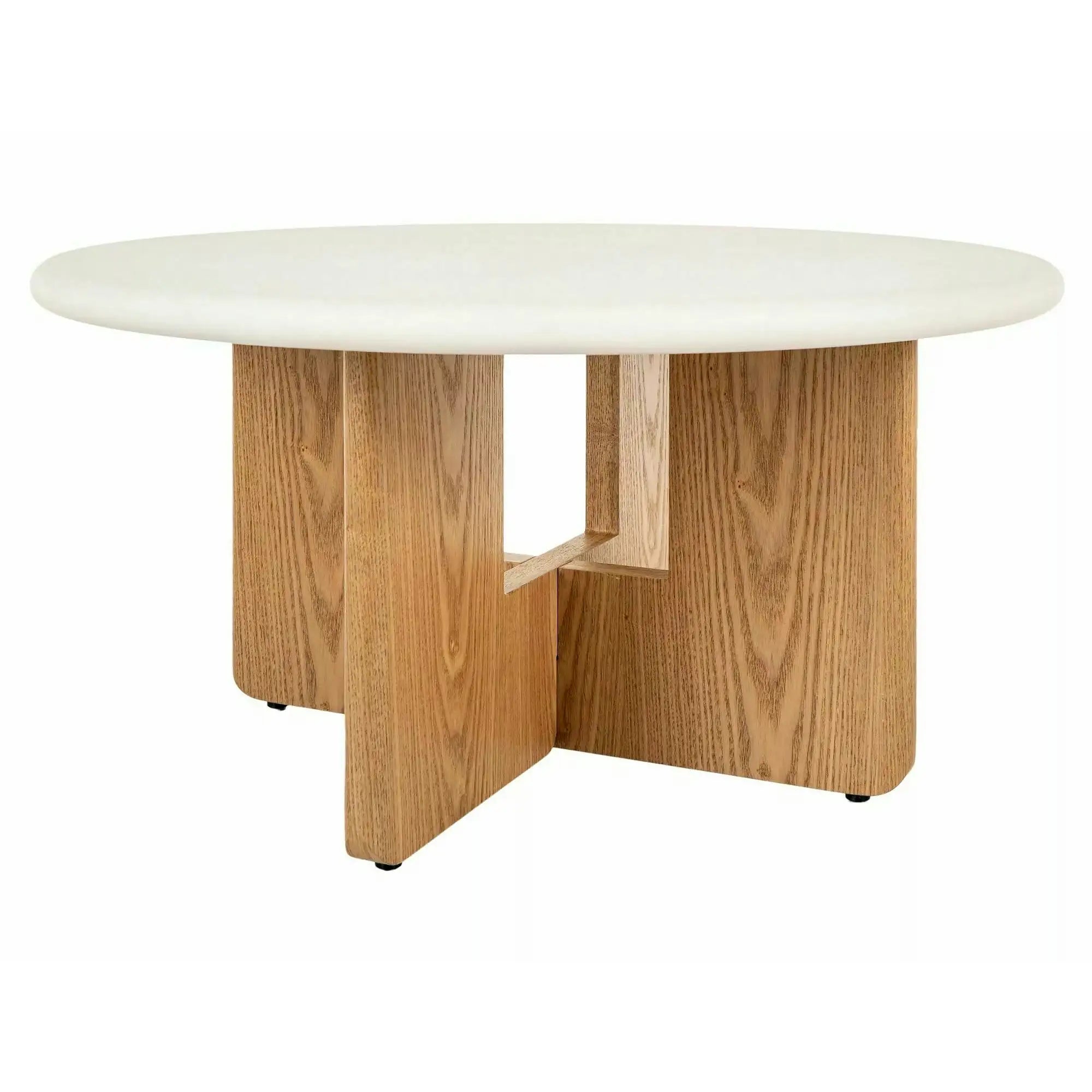 Măsuță cafea ALMA, ecru/stejar, MDF/microciment/furnir, 80x80x40 cm