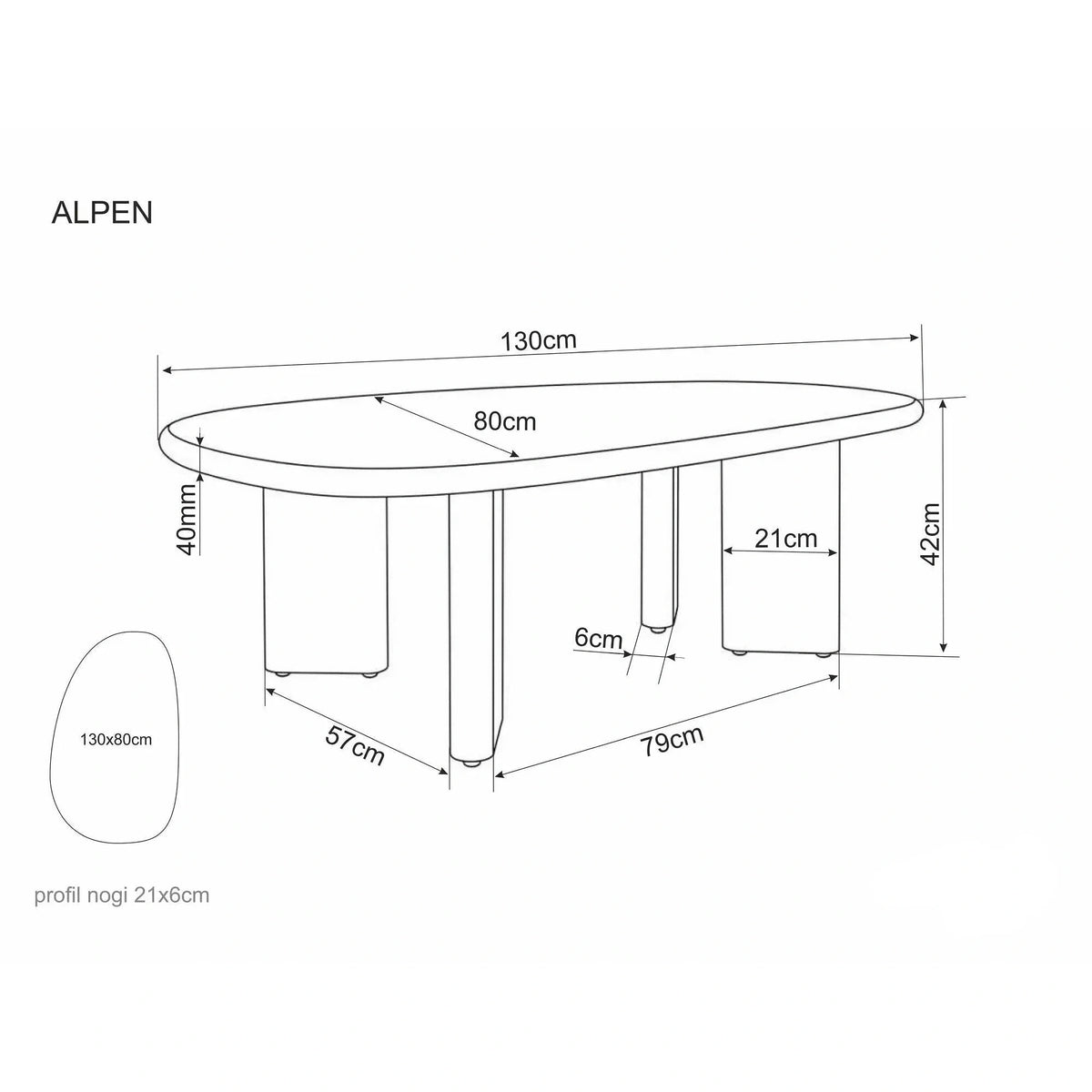 Măsuță cafea ALPEN, ecru/stejar, MDF/microciment/furnir, 130x80x42 cm