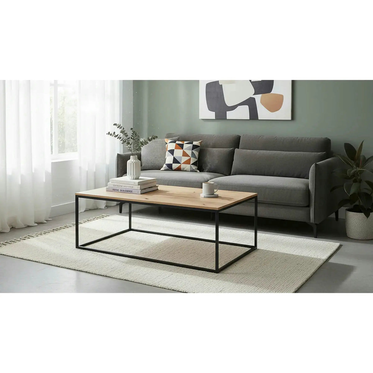 Masuta cafea AROZ, stejar artisan/negru, PAL/metal, 100x69x53 cm