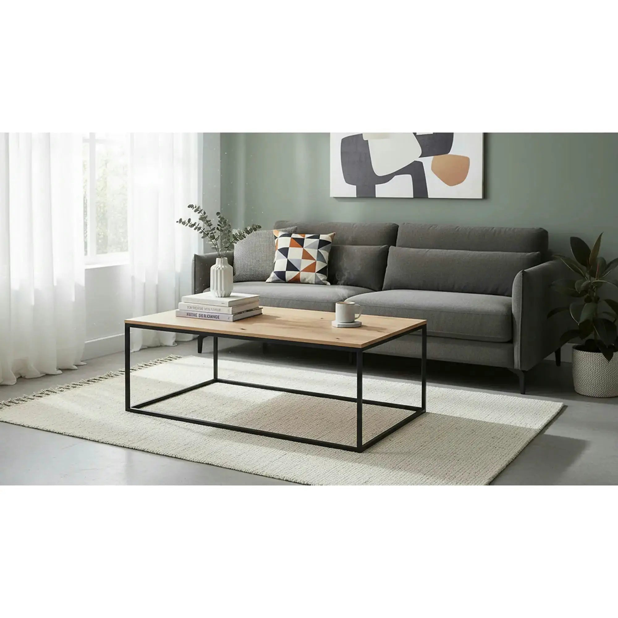 Masuta cafea AROZ, stejar artisan/negru, PAL/metal, 100x69x53 cm