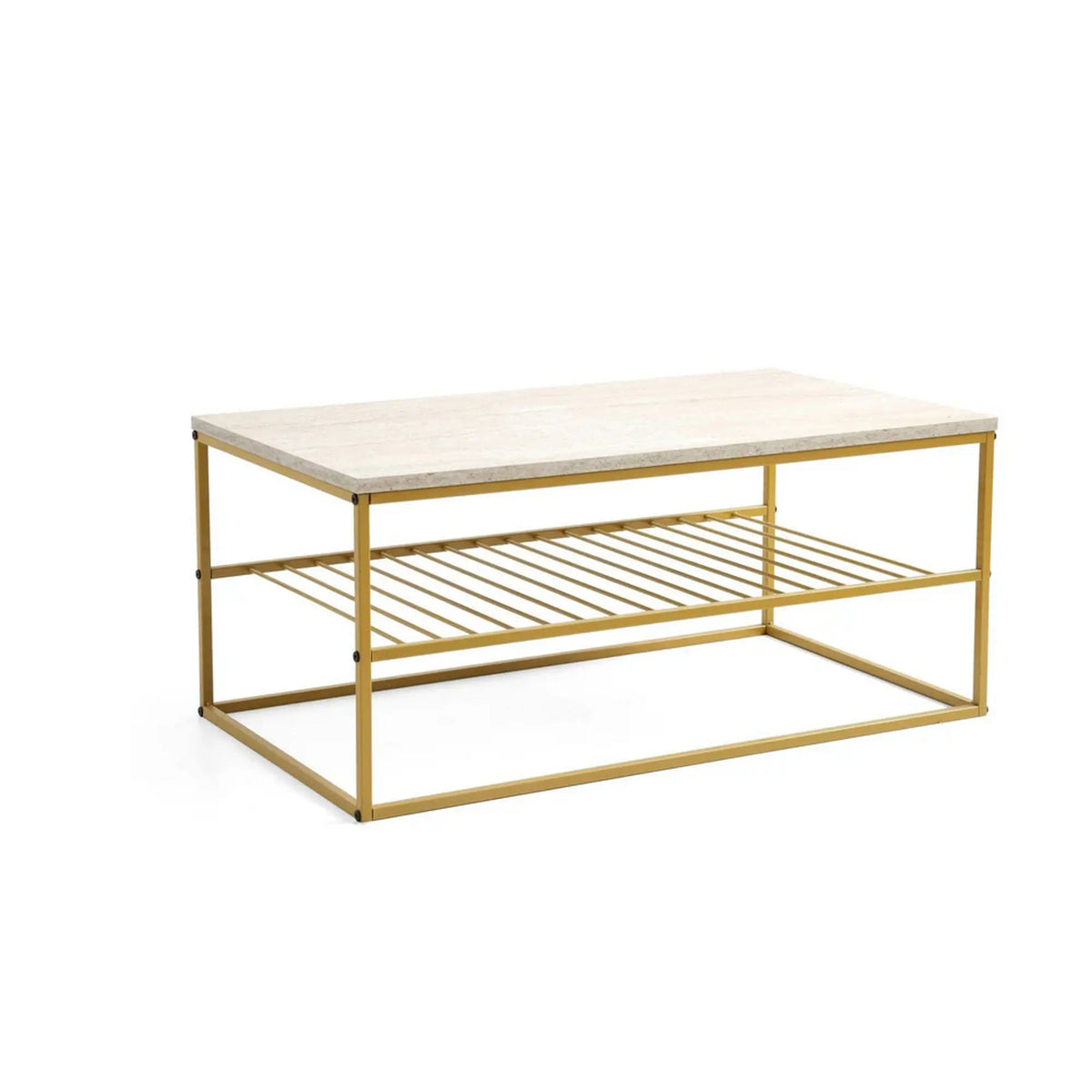 Masuta cafea ASUDE, alb cu efect de marmura/auriu, PAL melaminat/metal, 95x55x42 cm