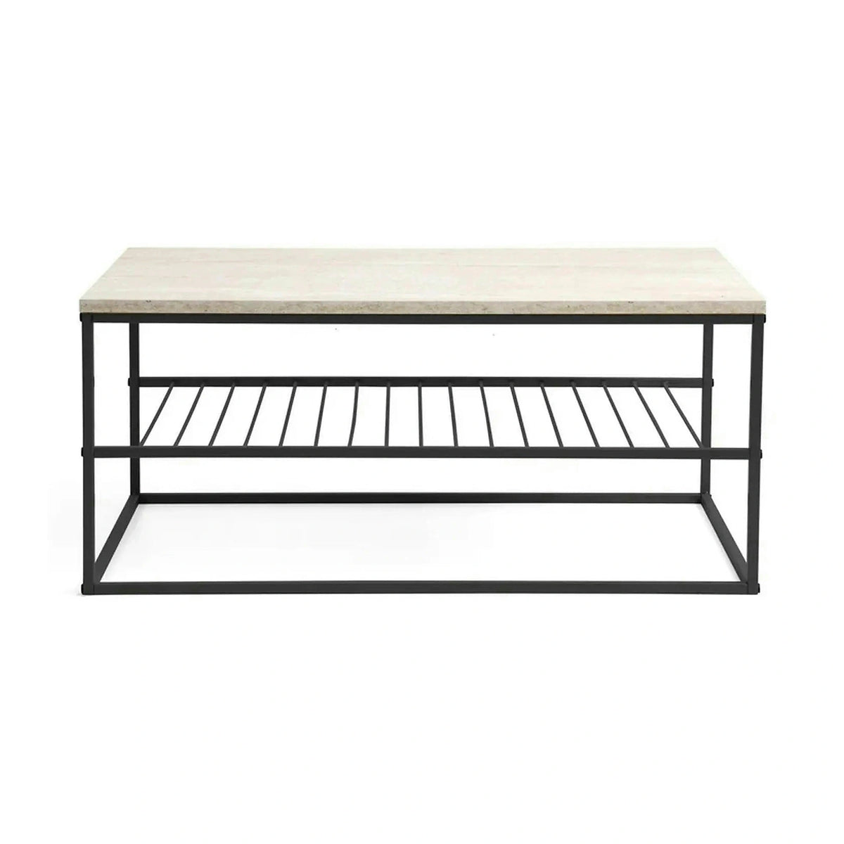 Masuta cafea ASUDE, crem cu efect de marmura/negru, PAL melaminat/metal, 95x55x42 cm