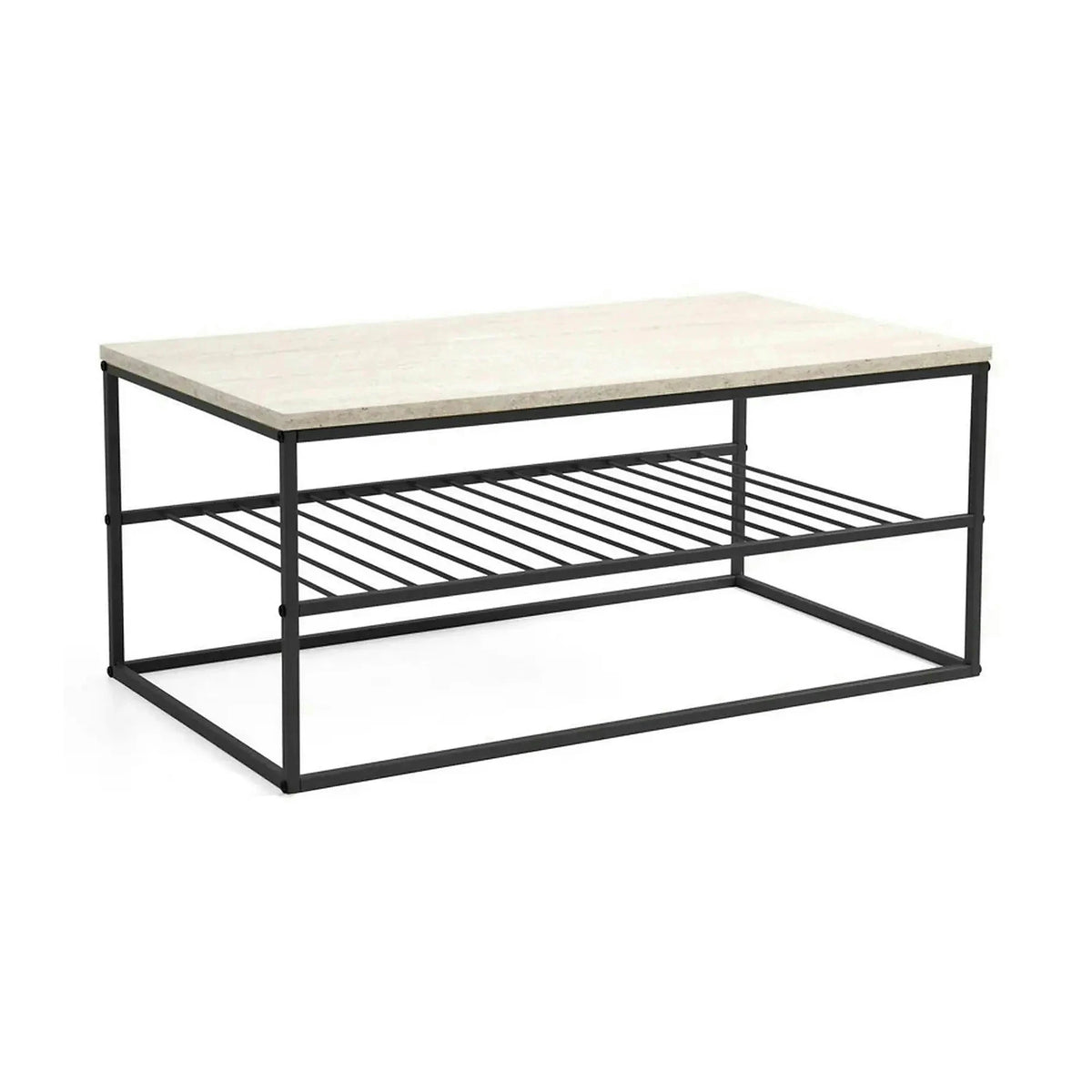 Masuta cafea ASUDE, crem cu efect de marmura/negru, PAL melaminat/metal, 95x55x42 cm