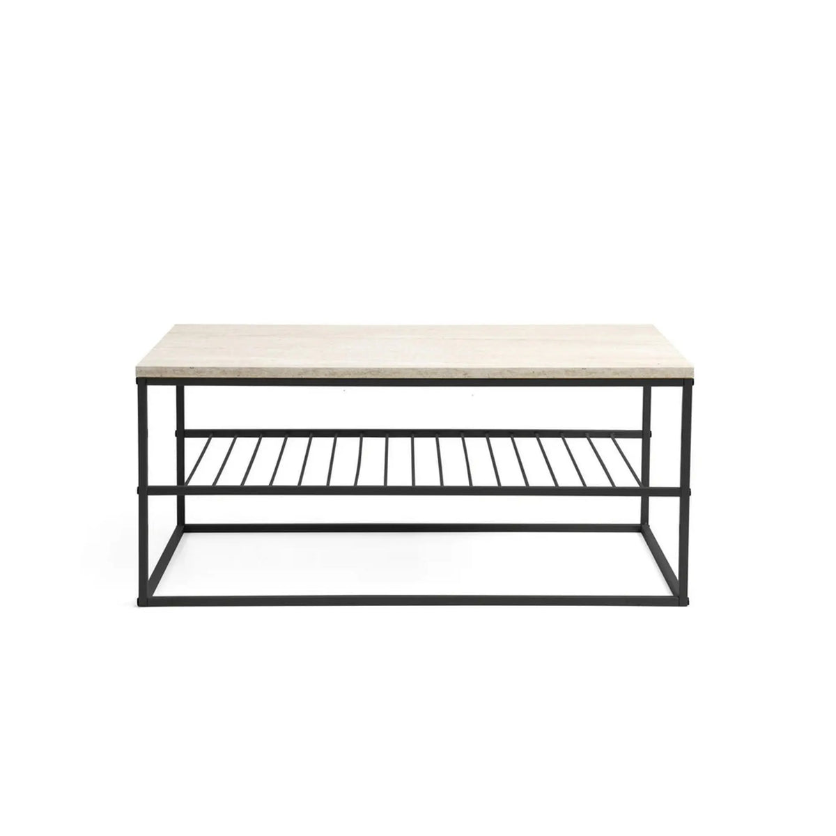 Masuta cafea ASUDE, crem cu efect de marmura/negru, PAL melaminat/metal, 95x55x42 cm