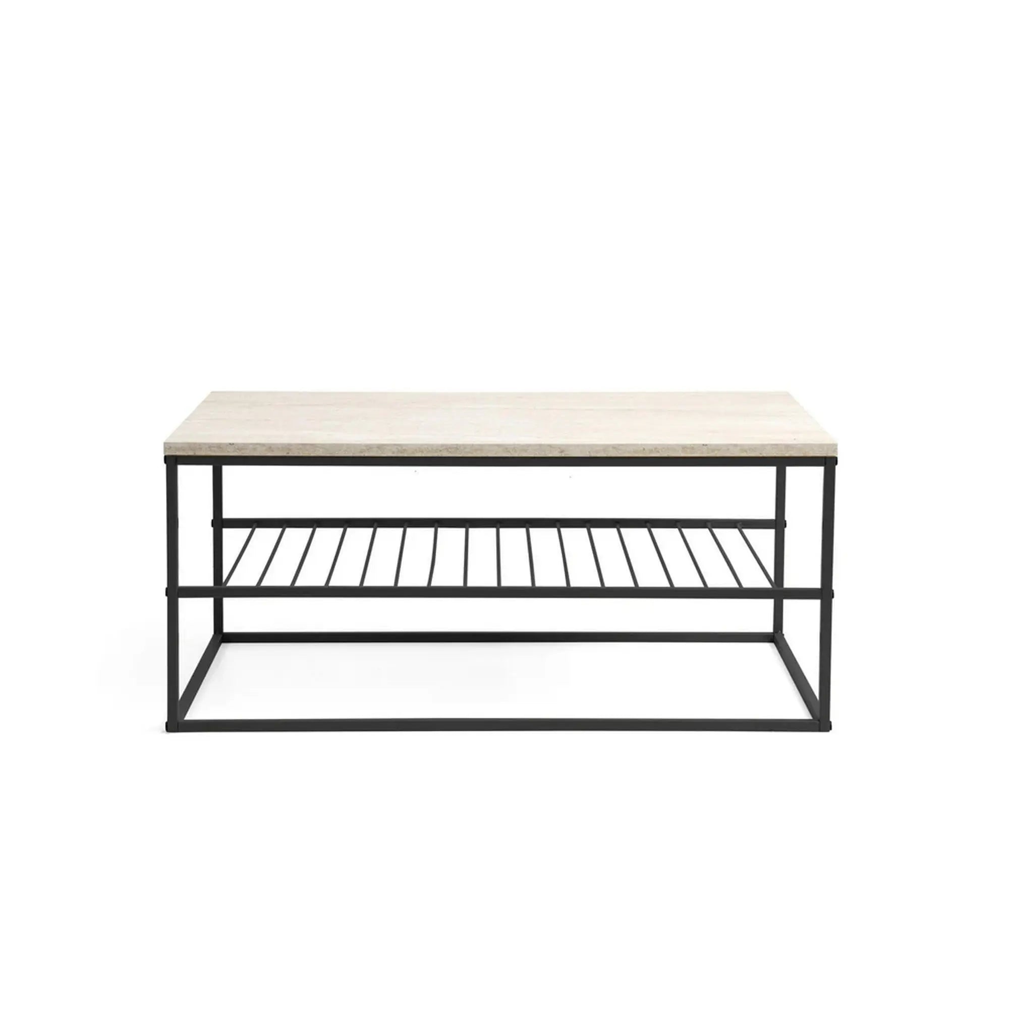 Masuta cafea ASUDE, crem cu efect de marmura/negru, PAL melaminat/metal, 95x55x42 cm