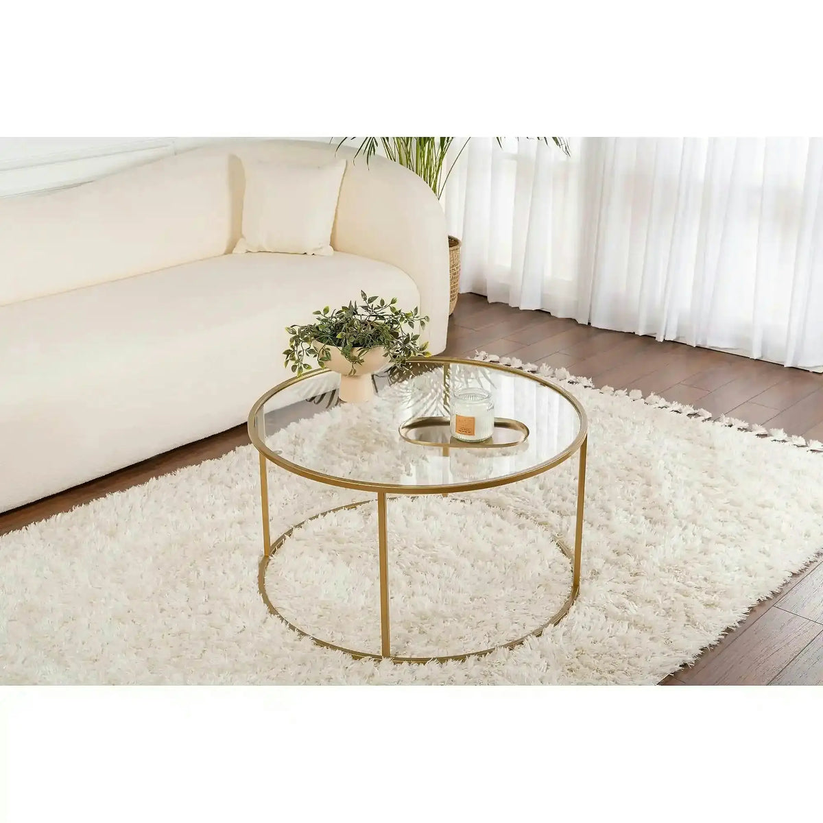 Masuta cafea AURUM, auriu, sticla/metal, 80x80x43 cm