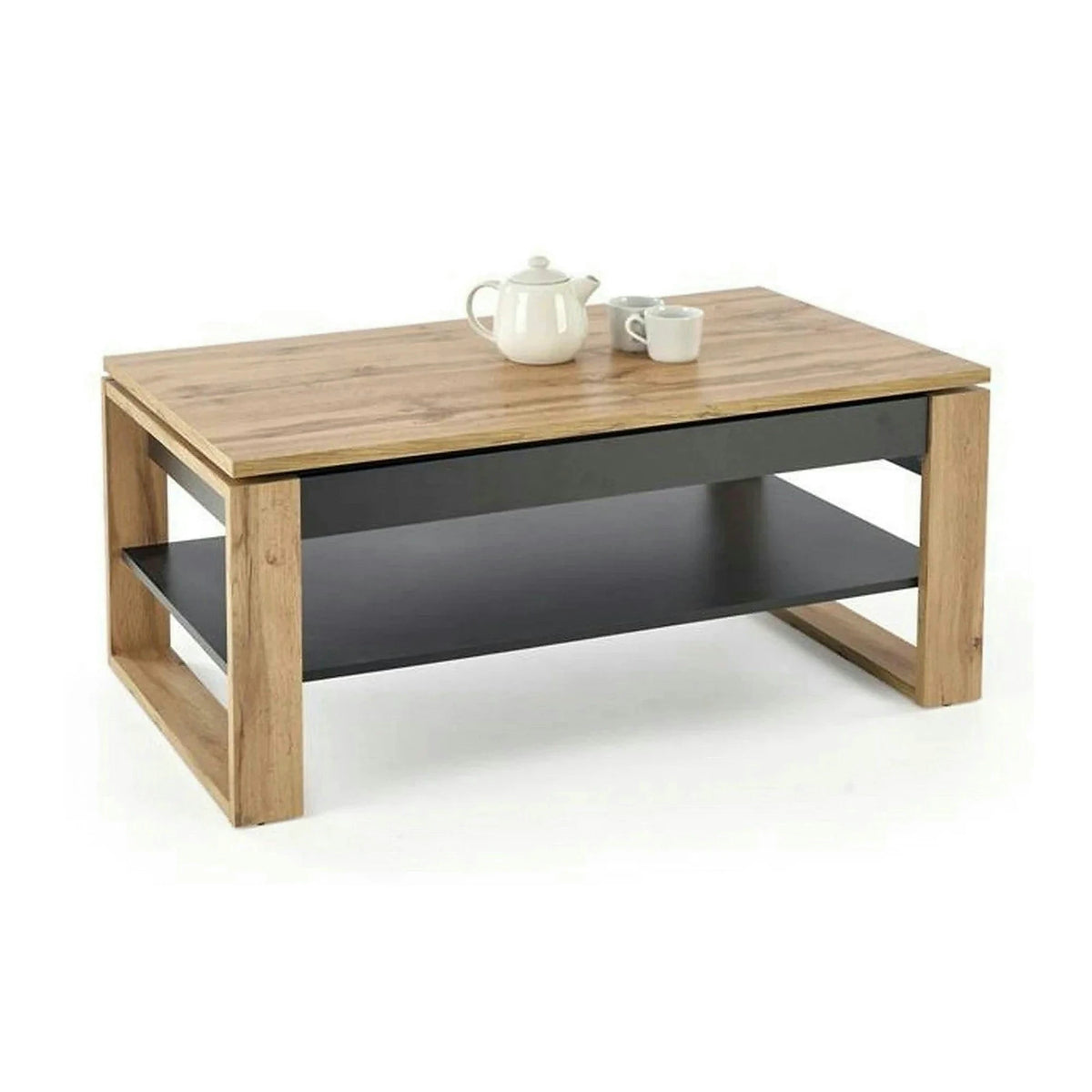 Masuta cafea BETTY, stejar artisan/negru, PAL laminat, 120x65/92x50/72 cm