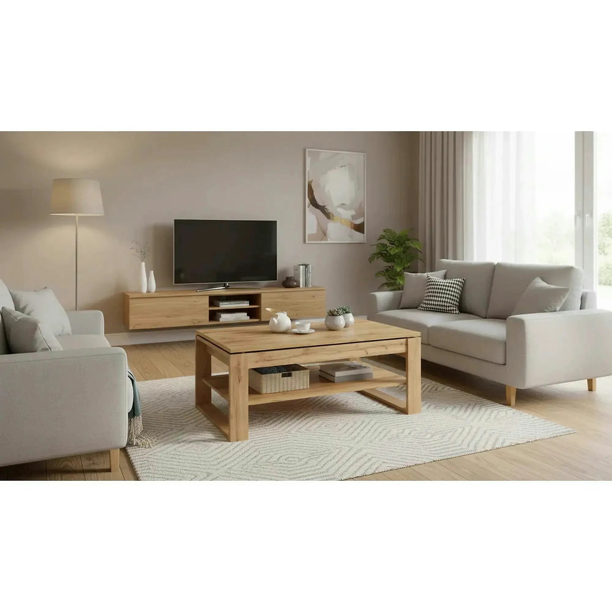 Masuta cafea BETTY, stejar artisan, PAL laminat, 120x65/92x50/72 cm