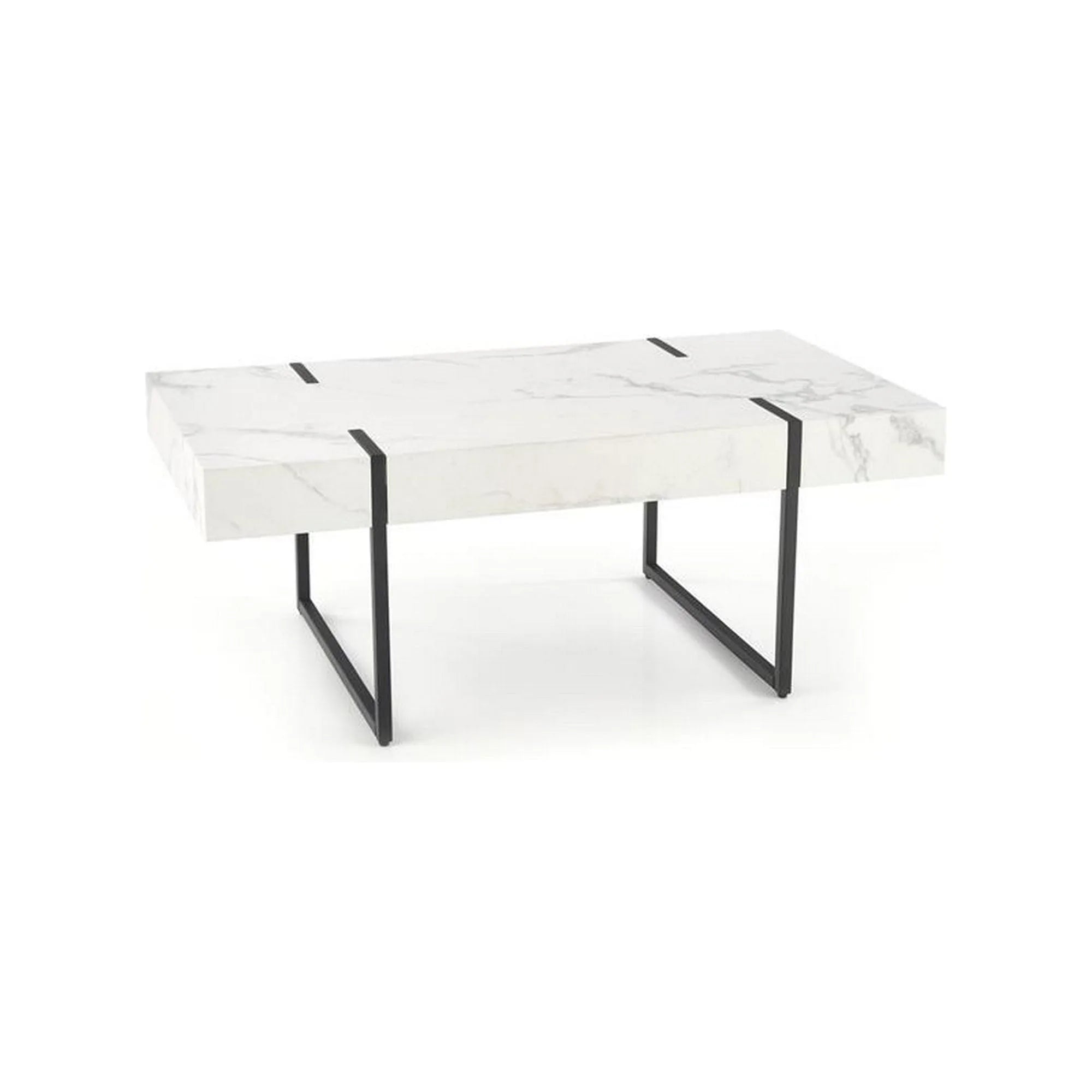 Masuta cafea BLANCA, alb cu efect de marmura/negru, 110x60x43 cm