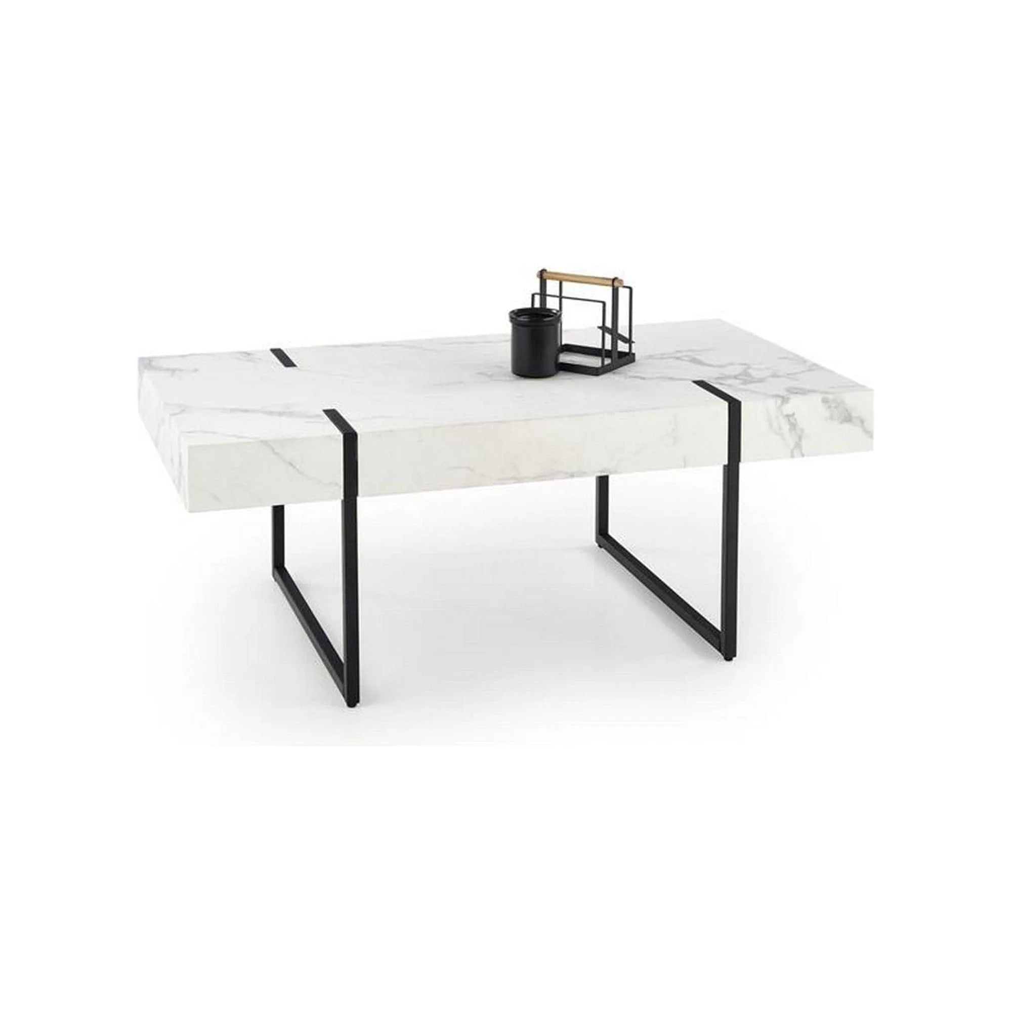 Masuta cafea BLANCA, alb cu efect de marmura/negru, 110x60x43 cm