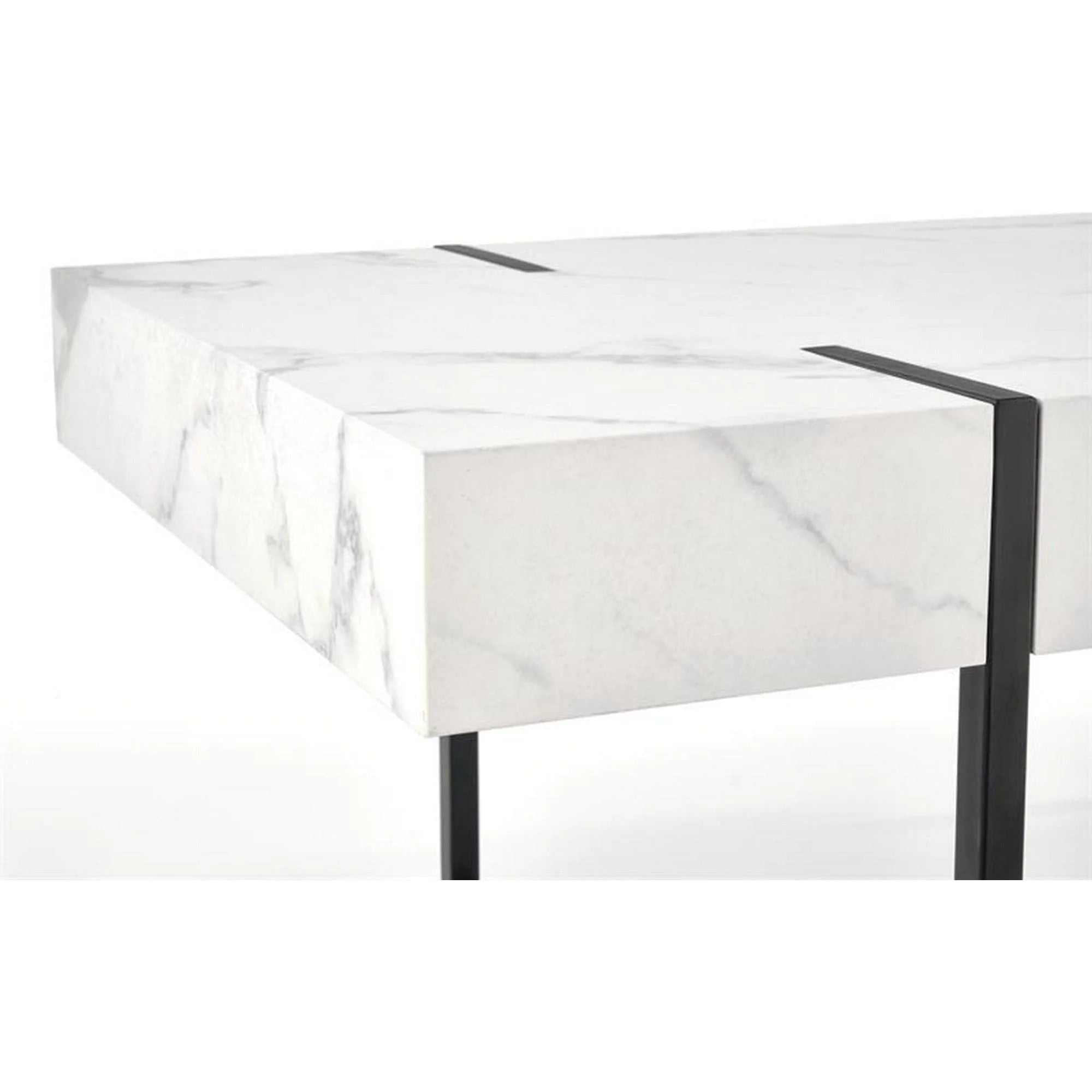 Masuta cafea BLANCA, alb cu efect de marmura/negru, 110x60x43 cm