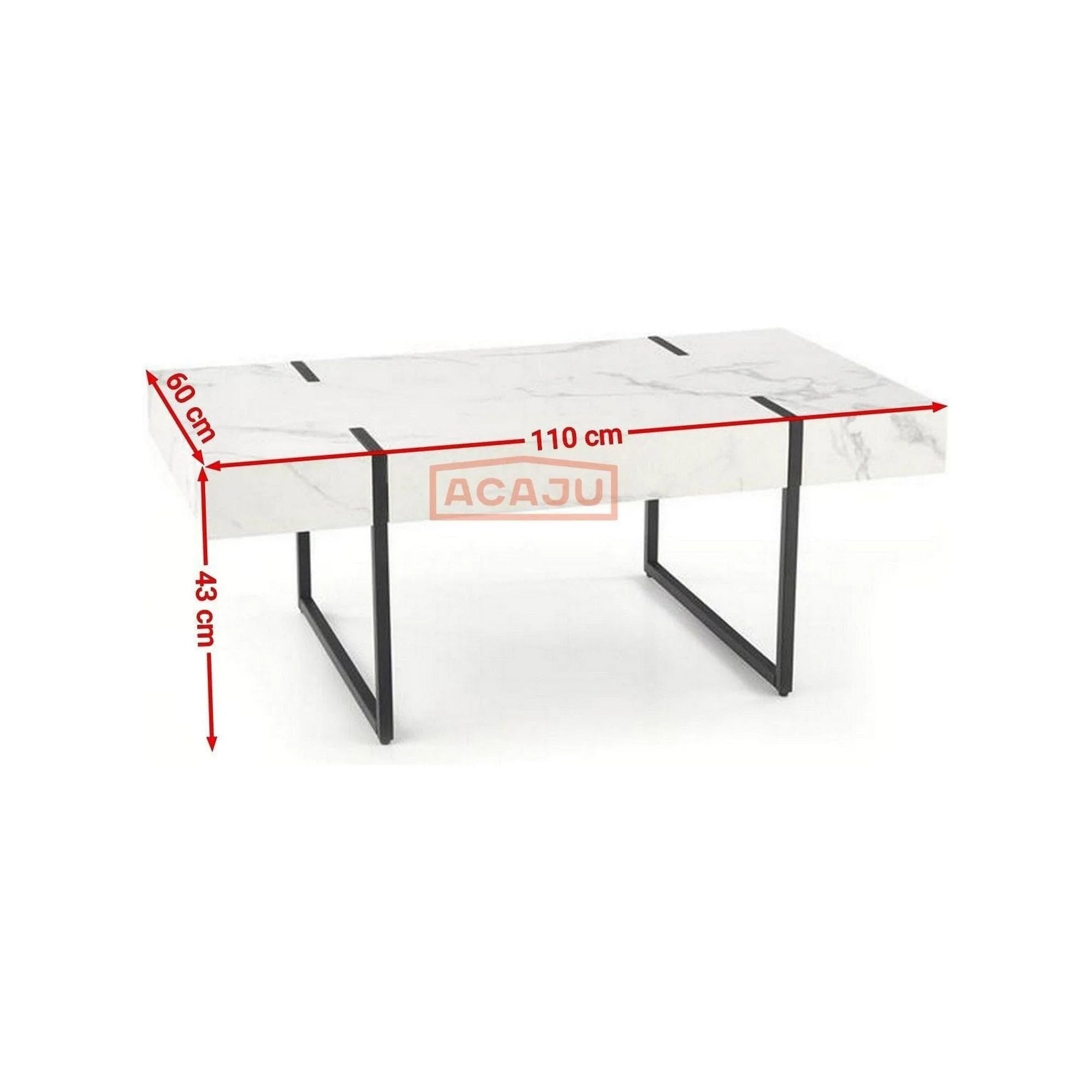 Masuta cafea BLANCA, alb cu efect de marmura/negru, 110x60x43 cm