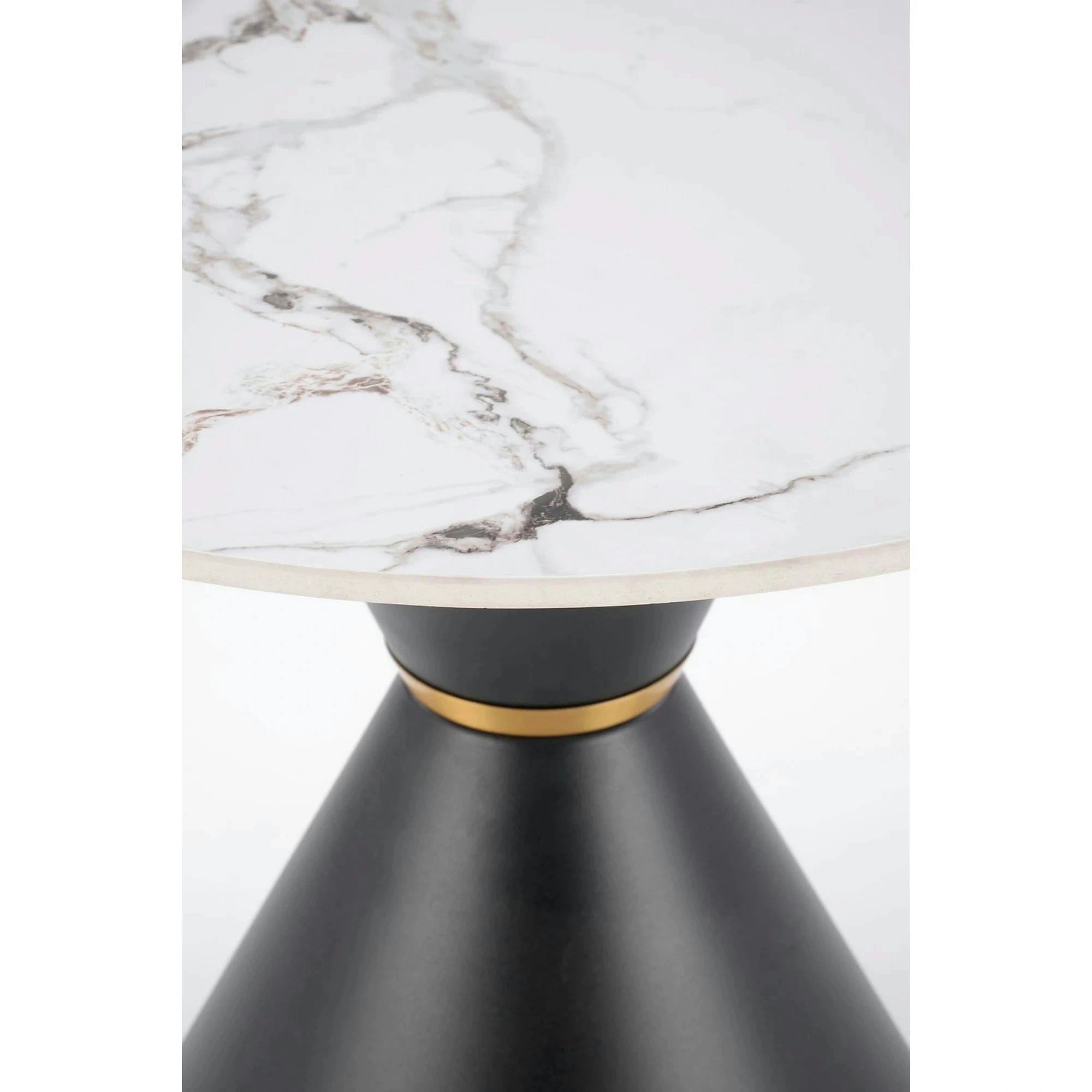 Masuta cafea blat marmura GORETTI S, alb cu efect de marmura/negru/auriu, otel, 60x60x51 cm