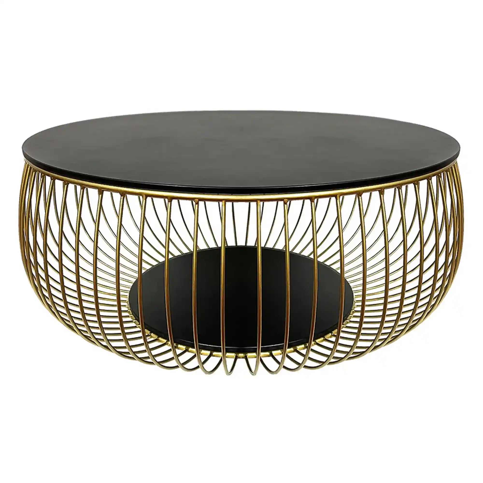 Masuta cafea BOWL,negru/auriu, sticla securizata/metal, 86x86x35 cm