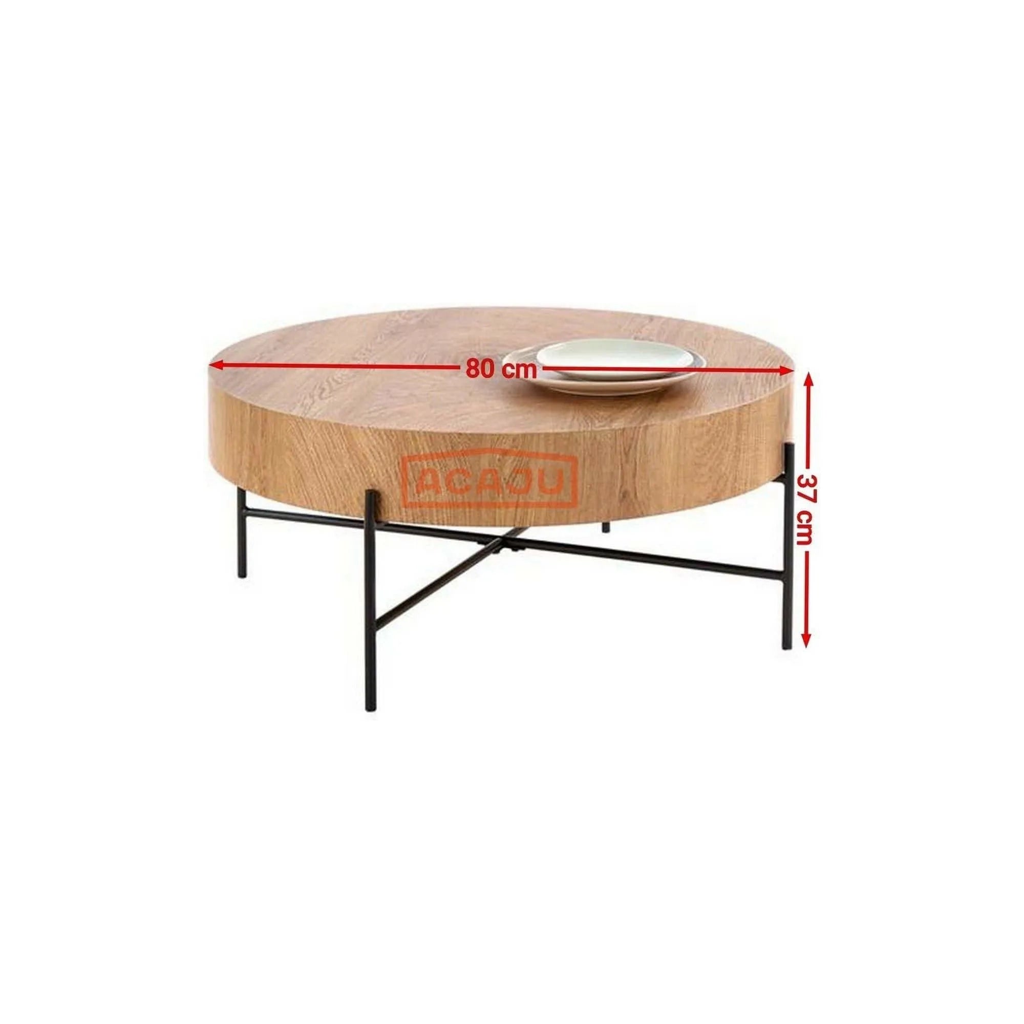 Masuta cafea BROOKLYN, stejar natural/negru, 80x80x37 cm