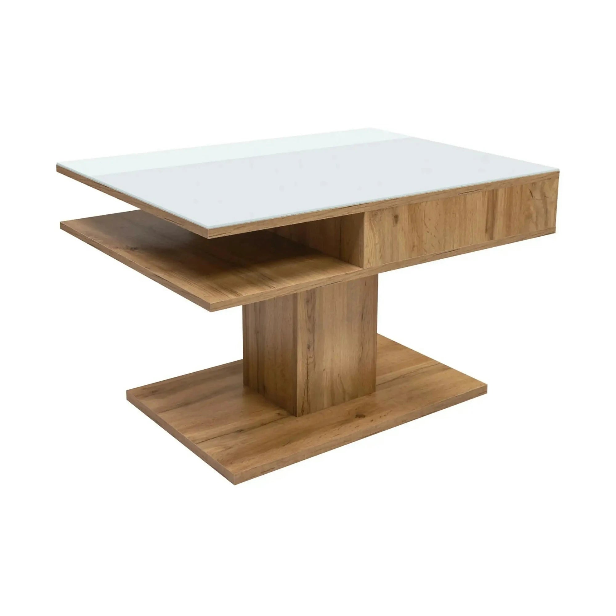 Masuta cafea CAMPO, stejar/alb, PAL/sticla, 80x60x50 cm