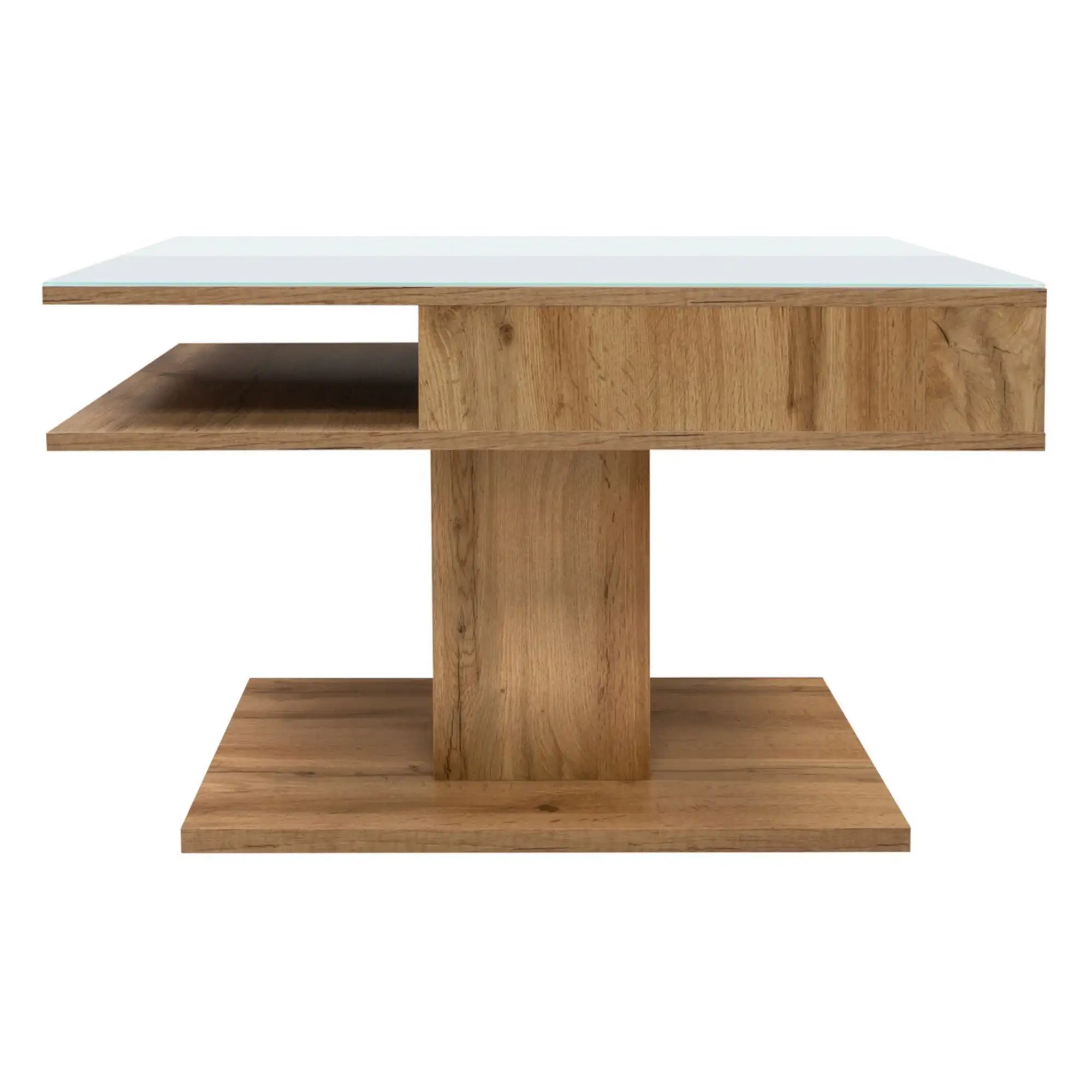 Masuta cafea CAMPO, stejar/alb, PAL/sticla, 80x60x50 cm