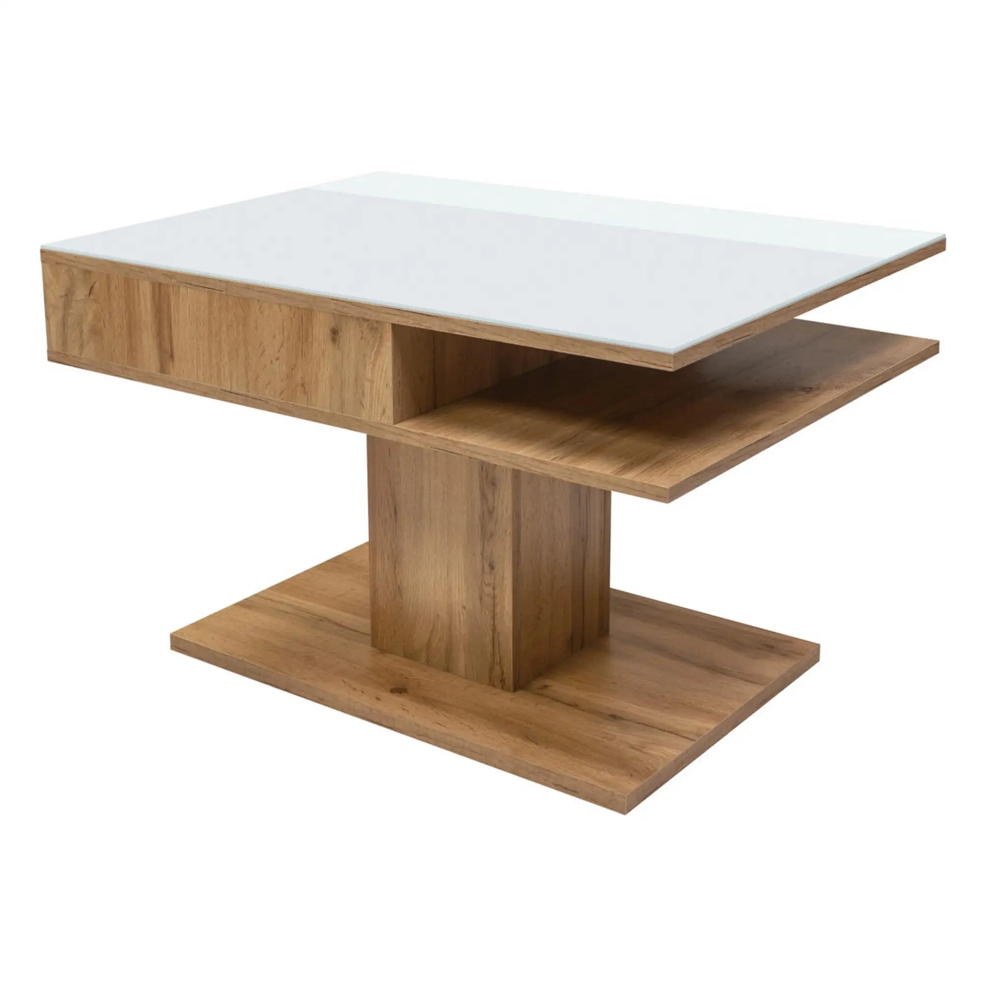 Masuta cafea CAMPO, stejar/alb, PAL/sticla, 80x60x50 cm