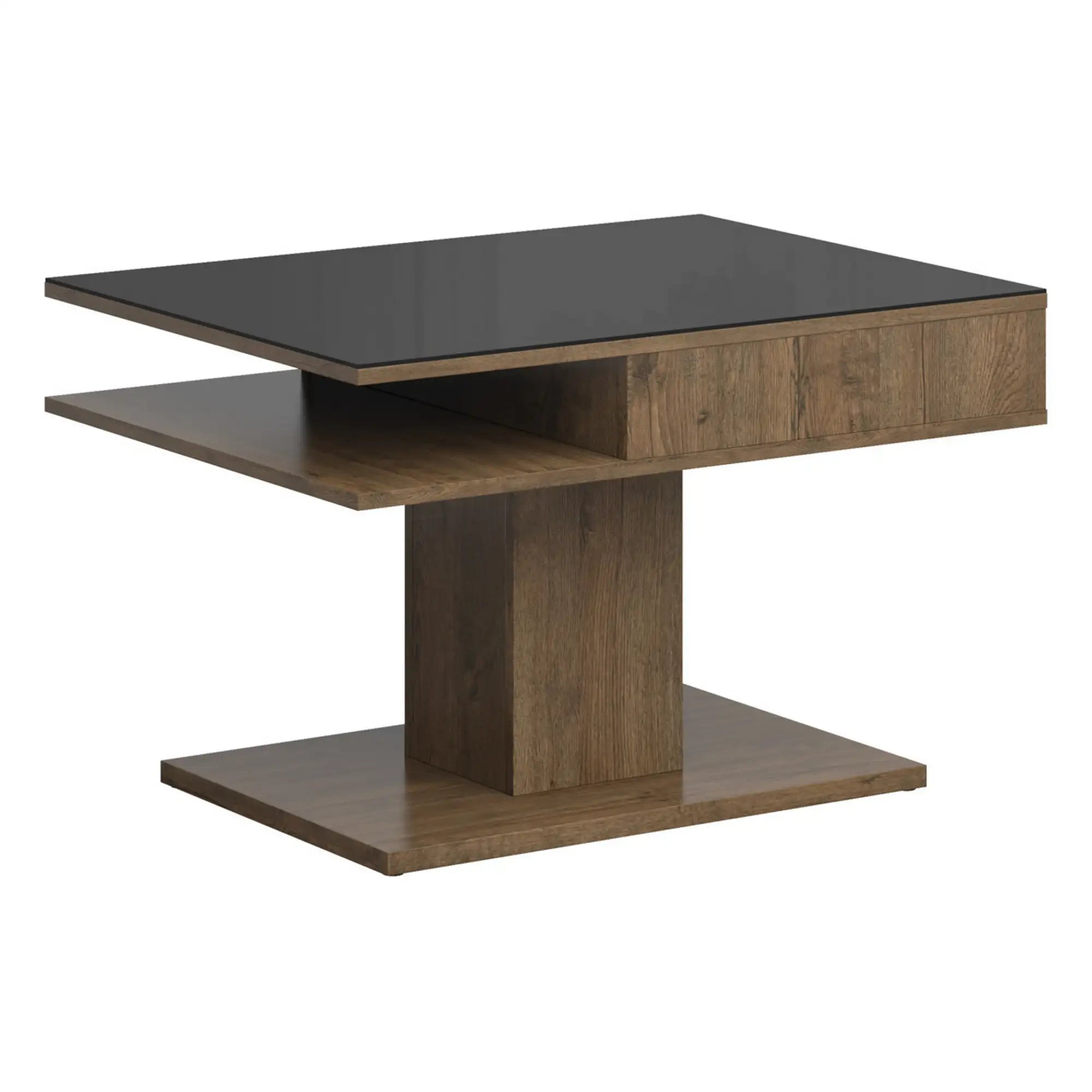 Masuta cafea CAMPO, stejar/negru, PAL/sticla, 80x60x50 cm